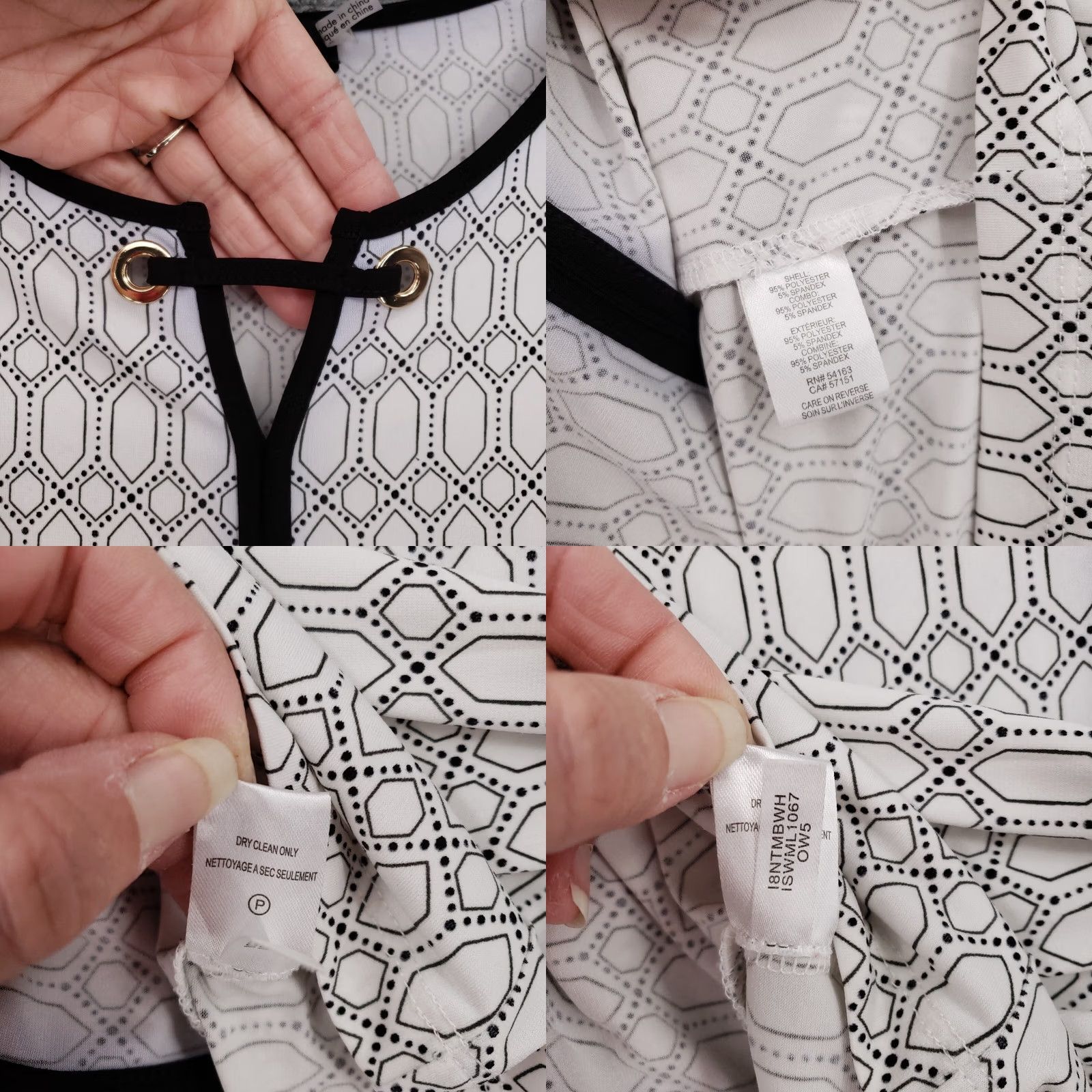 Vintage Ivanka Trump Top Womens Small White Long Sleeve Geometric Stretch Round Neck Blouse Size S / US 4 / IT 40 - 8 Thumbnail