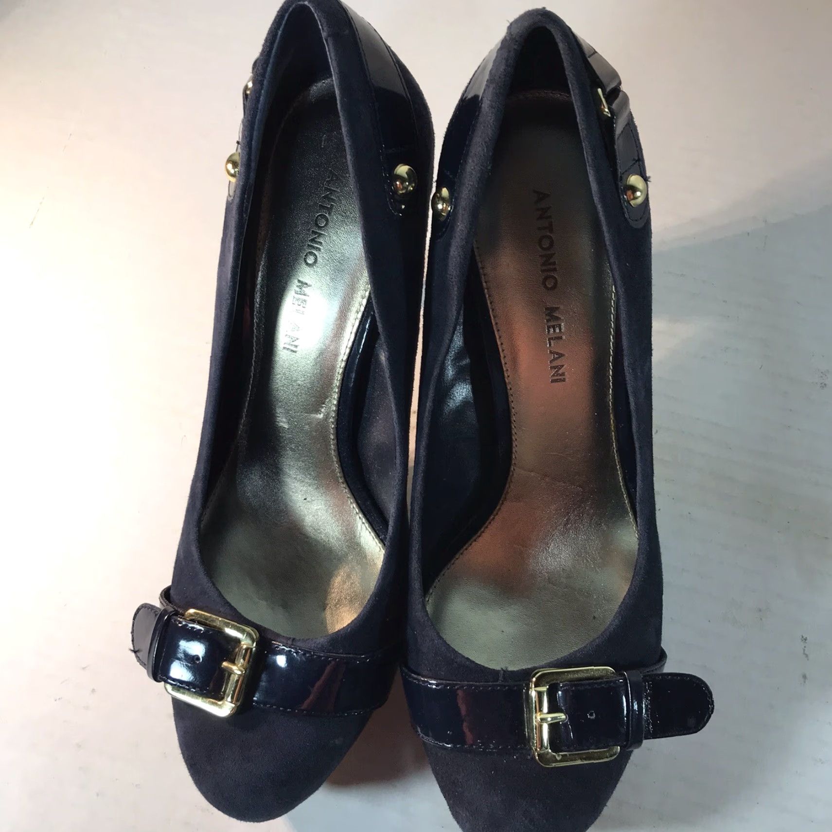 Vintage Antonio Melani Women's Blue Suede Platform Heels 4in Stiletto Leather Italy Size 8M Size US 8 / IT 38 - 3 Thumbnail