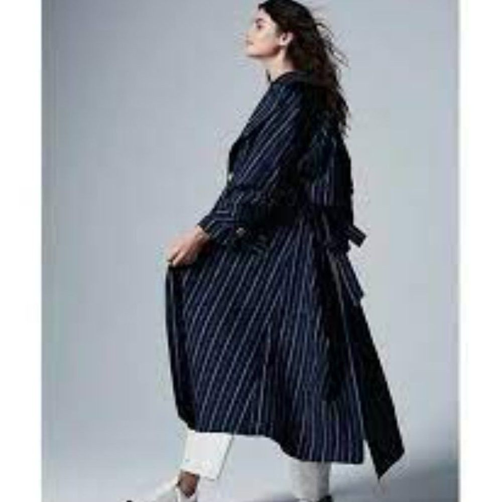 Free People New Free People Linen Blend Blue Striped Melia Mac Trench C Size XS / US 0-2 / IT 36-38 - 2 Thumbnail