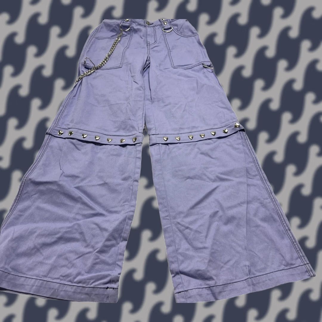 Vintage VINTAGE Widow Lavender Studded Wide Leg Pants Goth Y2K Rave Chain Size XS Size 26" / US 2 / IT 38 - 1 Thumbnail