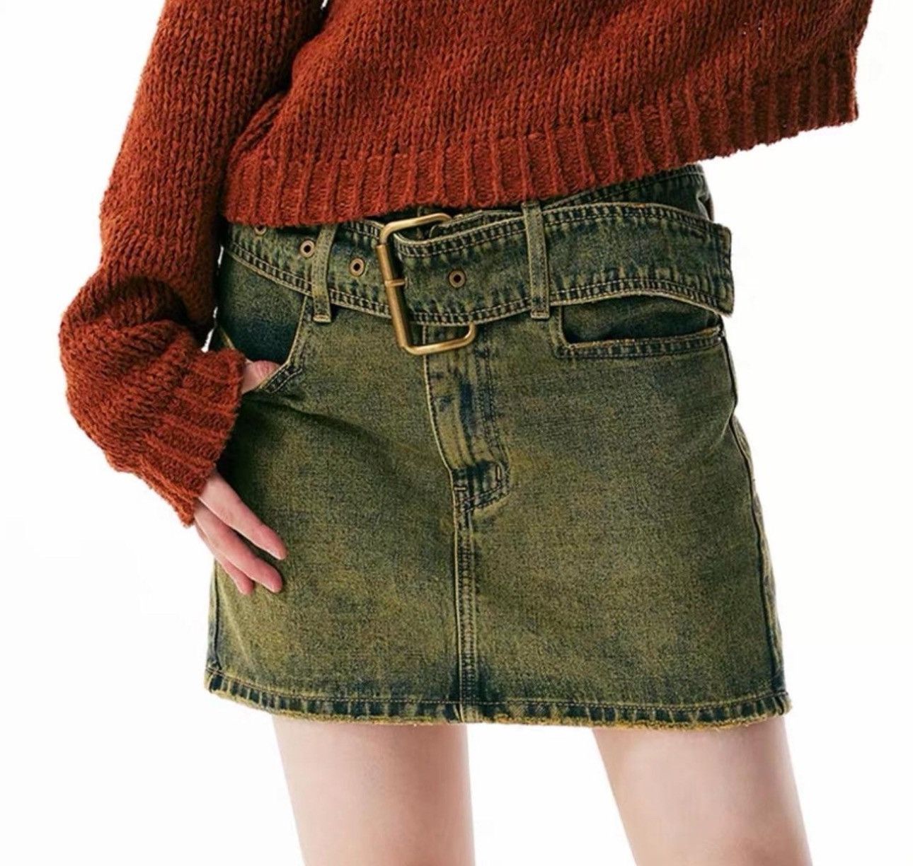 Other wide belt bronzer low waist vintage feeling denim skirt Size 24" / US 00 / IT 34 - 1 Thumbnail