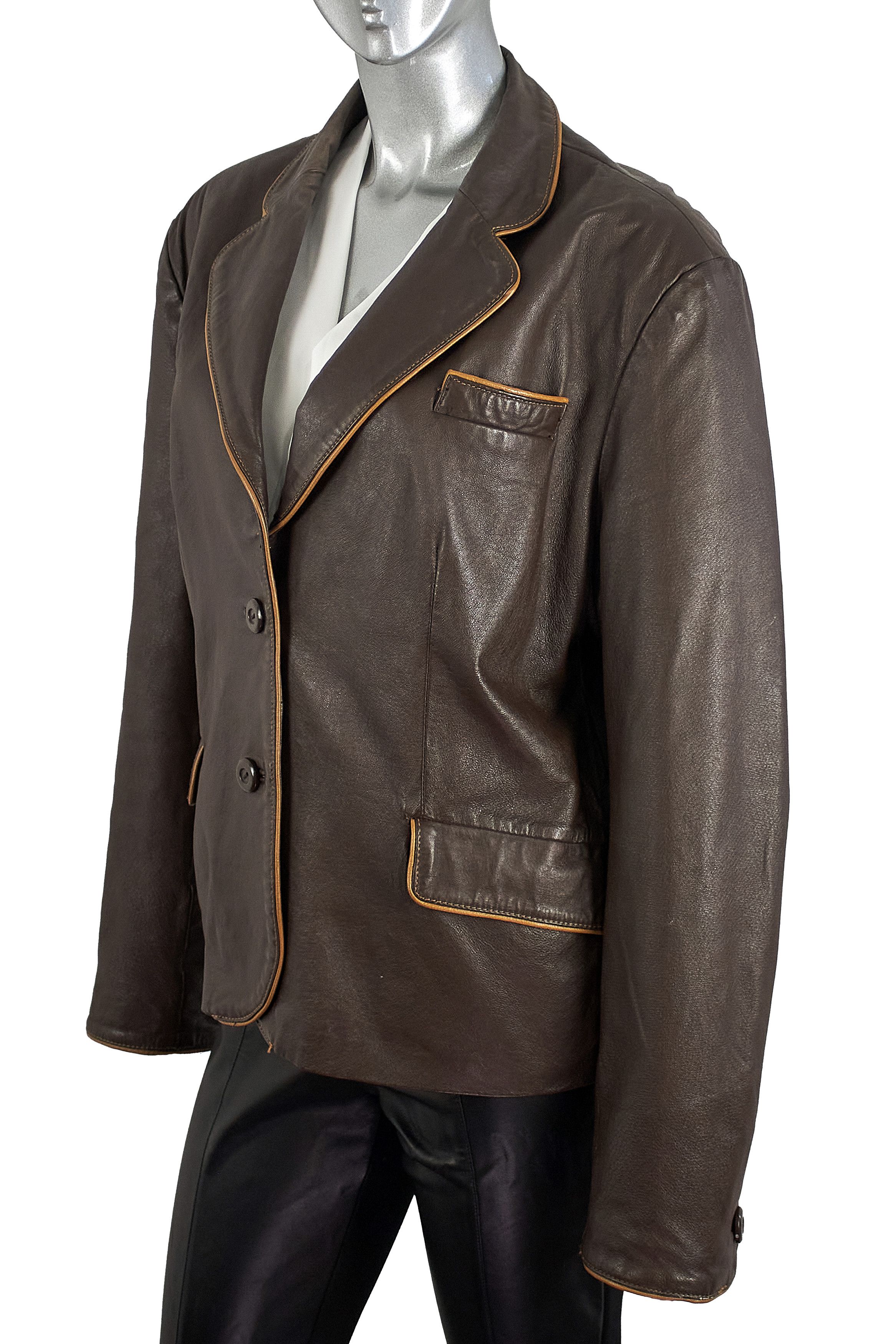 Vintage Vintage Brown Leather Blazer Jacket Made in England Size XL / US 12-14 / IT 48-50 - 5 Thumbnail