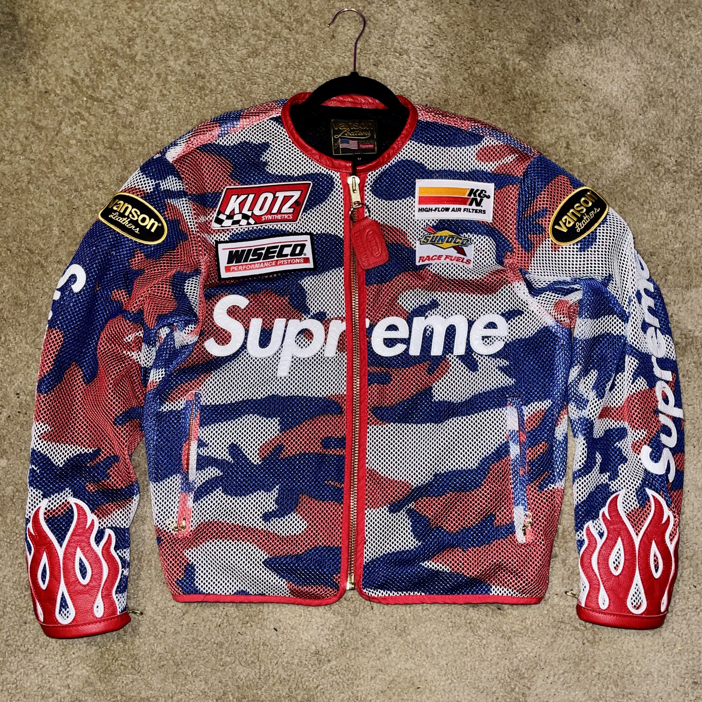 image of Supreme Vanson Leathers Cordura Mesh Jacket - Red Camo, Men's (Size Medium)