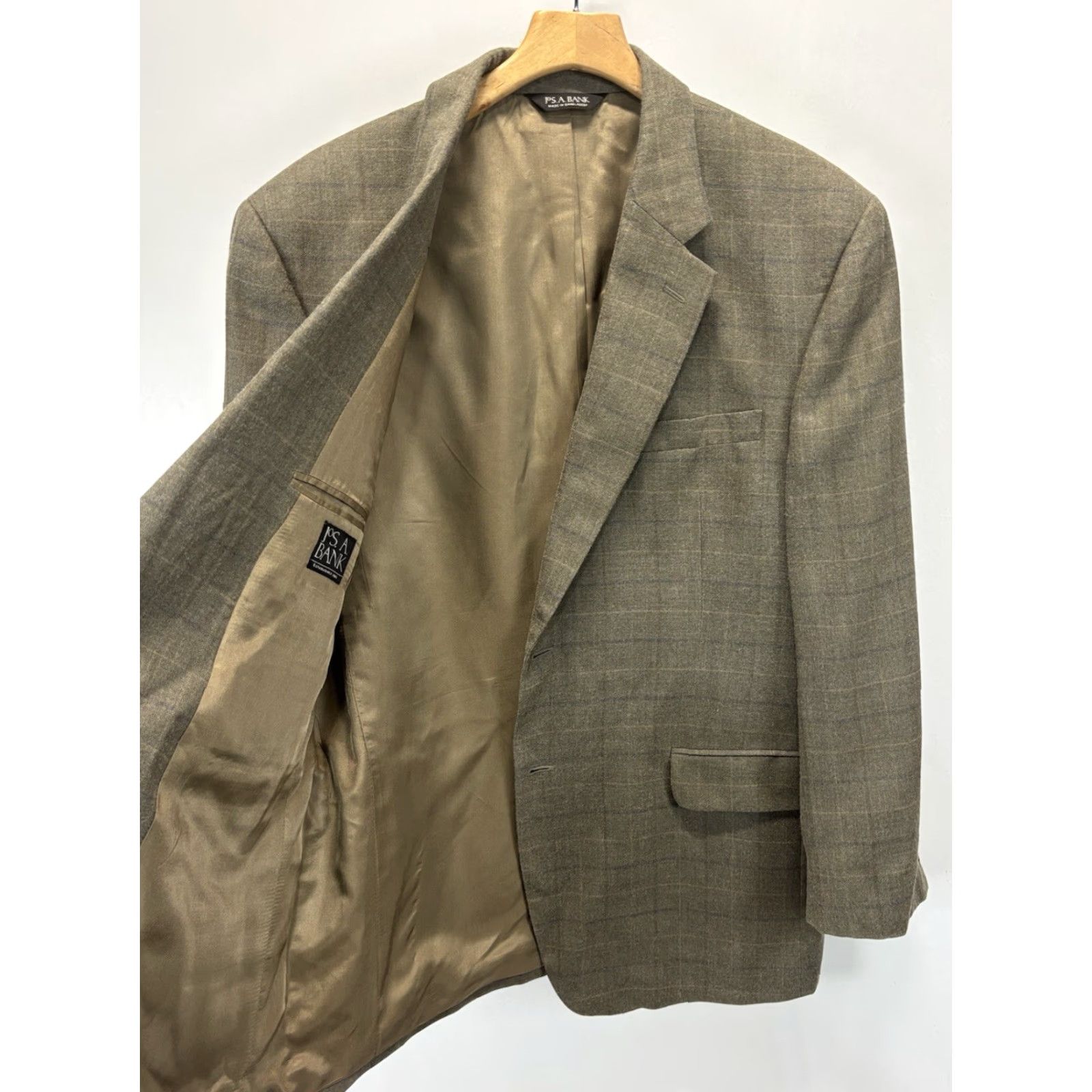 Jos. A. Bank JOS. A. BANK Reserve Sport Coat Blazer Mens Regular 46R Brown Plaid Silk Wool Classic Tailored Size 46R - 4 Thumbnail
