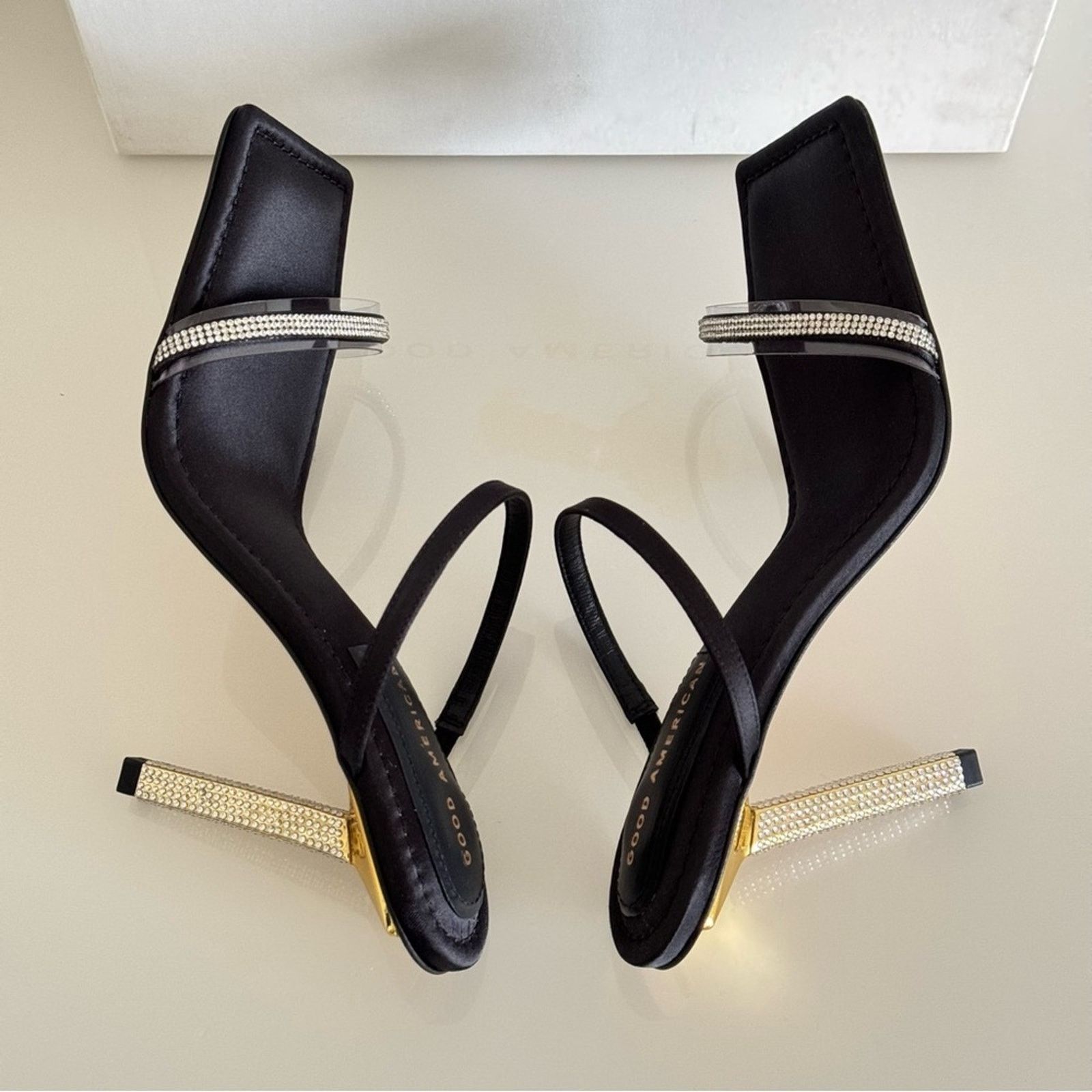 Good American NEW! Good American Heels, Size 9,5 Satin Black with Crystals Size US 9.5 / IT 39.5 - 9 Thumbnail