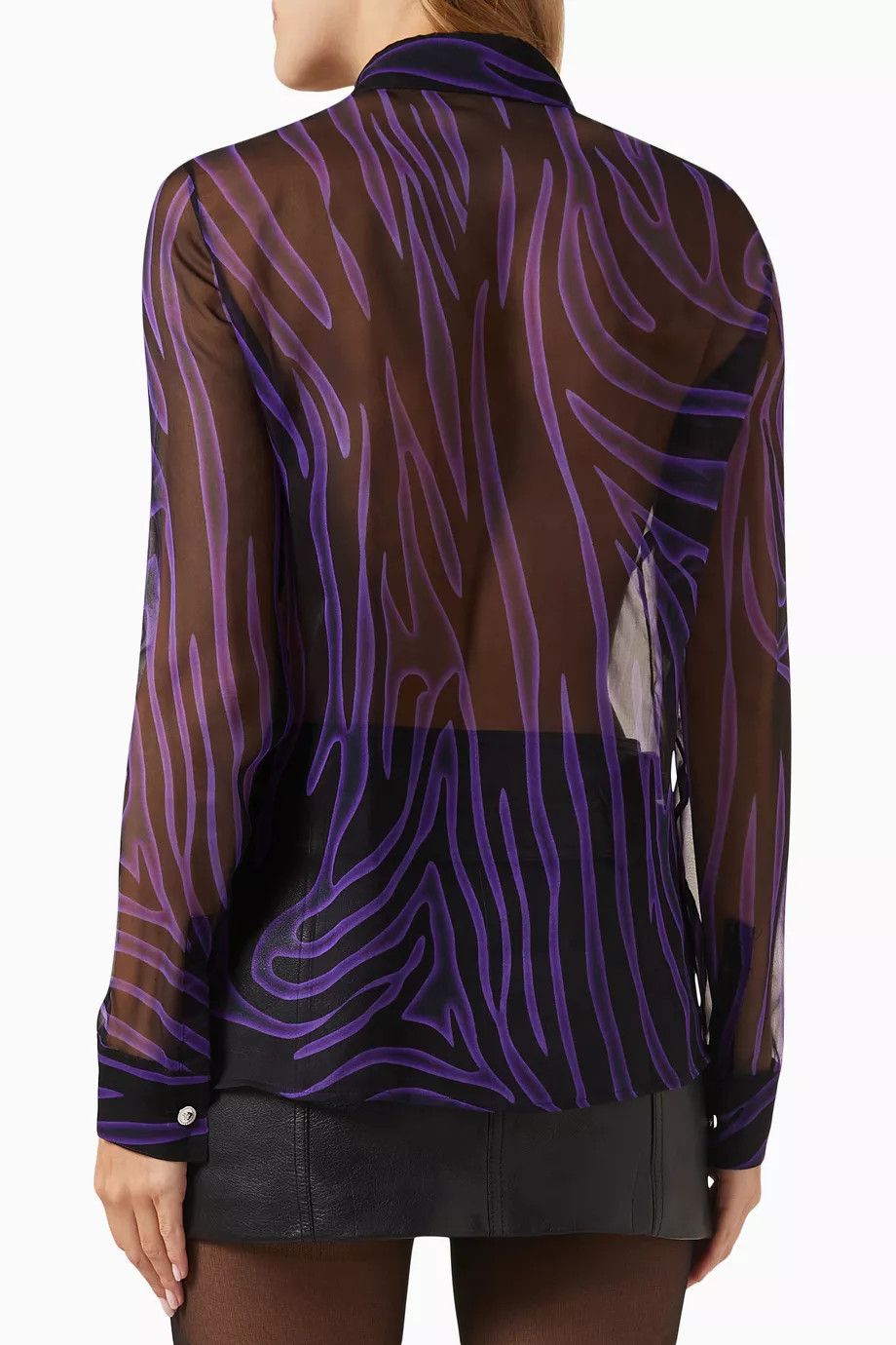 Versace o1y0226 Silk Shirt in Purple/Black Size M / US 6-8 / IT 42-44 - 3 Thumbnail