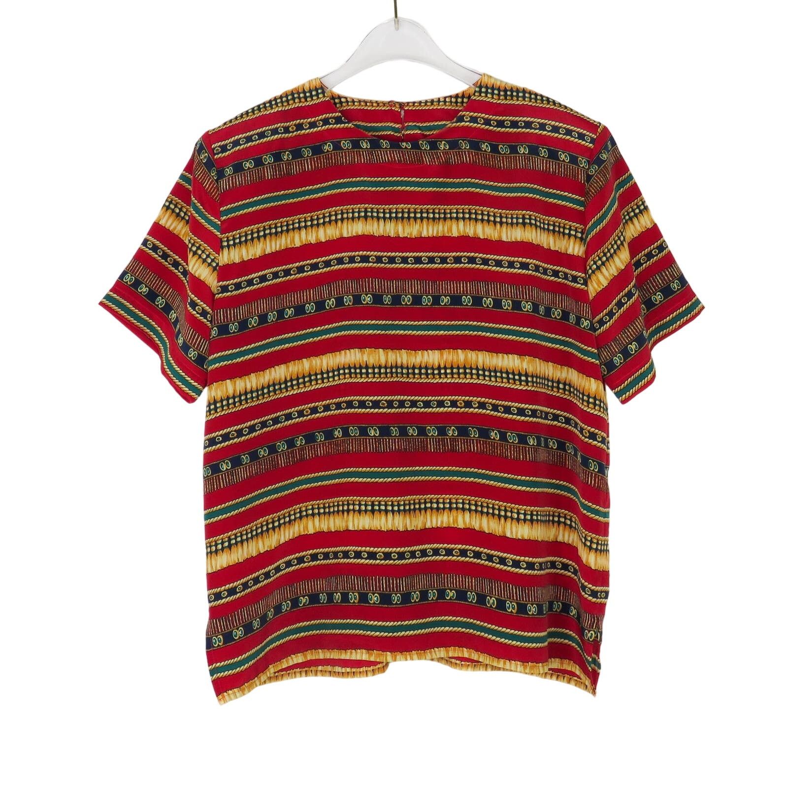 Vintage 1980s Vintage Red & Gold Retro Geometric Blouse Large Size M / US 6-8 / IT 42-44 - 5 Thumbnail