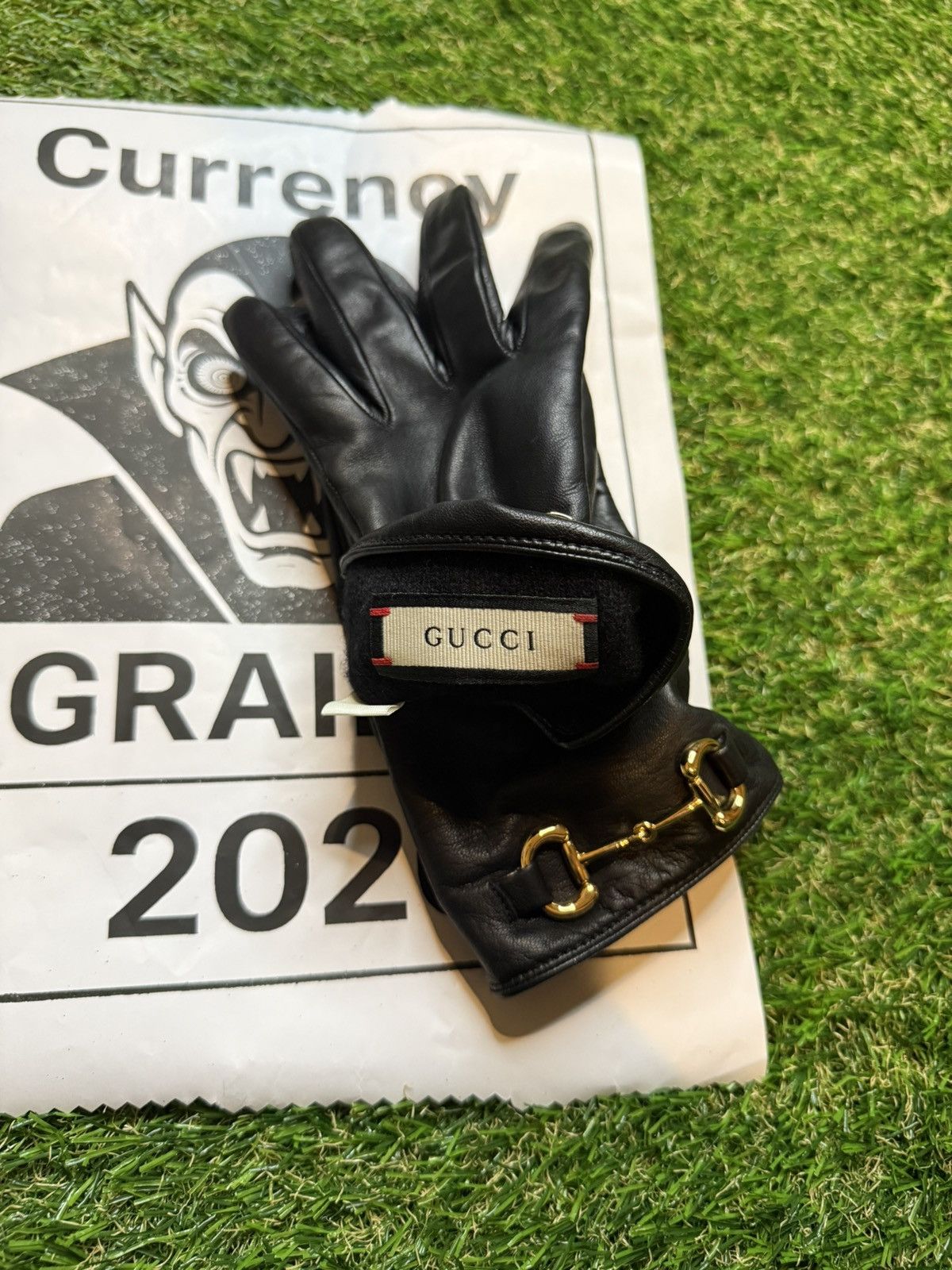 Gucci $840MSRP Demna Gucci Gold Horsebit Lambskin Leather Glove Size ONE SIZE - 8 Thumbnail