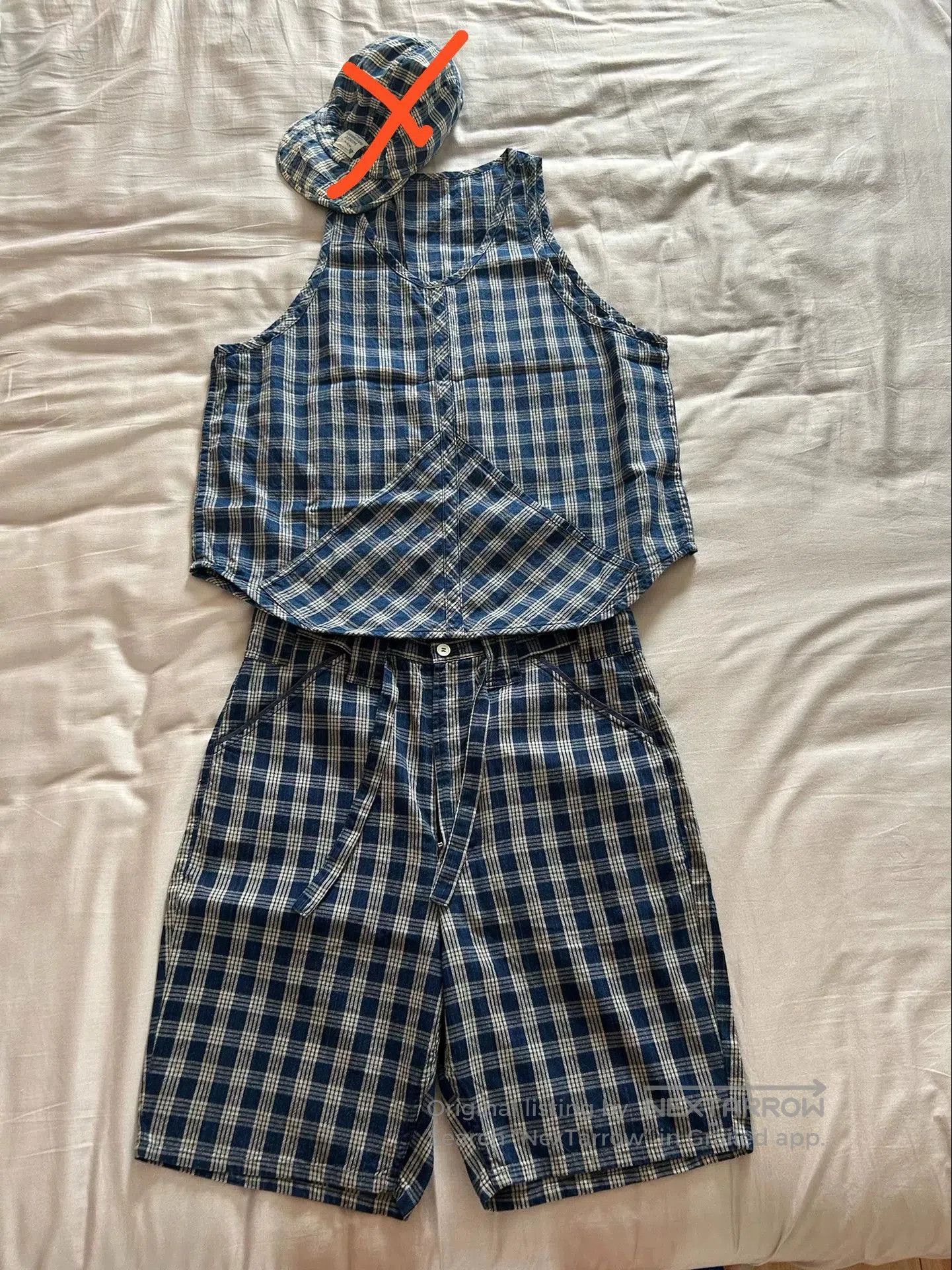 Porter Classic blue checkered summer outfit set. Size 23" - 1 Thumbnail