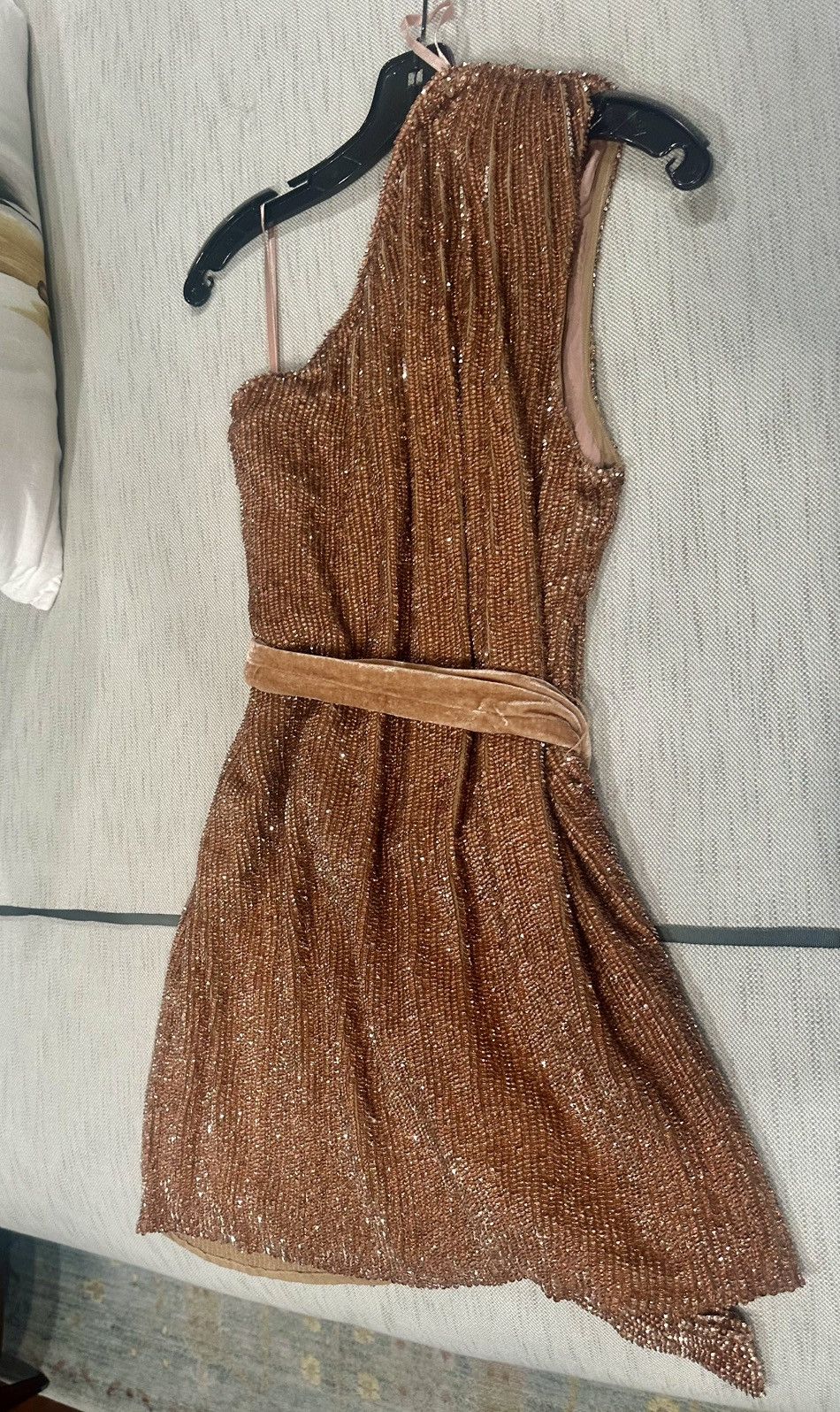 Retrofete Retrofete Ella One Shoulder Shimmering Bronze Dress Size L / US 10 / IT 46 - 7 Thumbnail