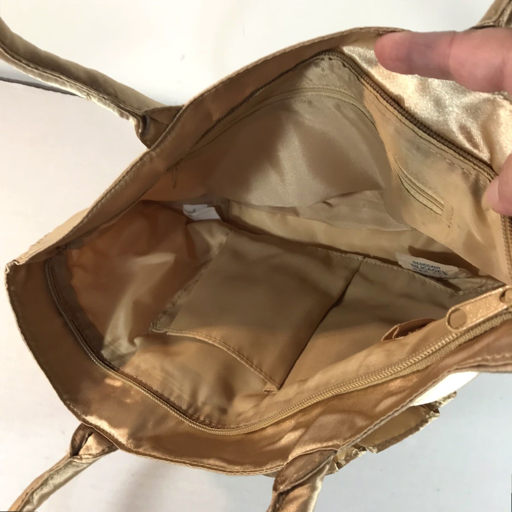 Vintage VINTAGE Satin Feel Gold Satchel Bag Women Medium 14in x 8in Zip Closure Gold Hardware Size ONE SIZE - 3 Thumbnail