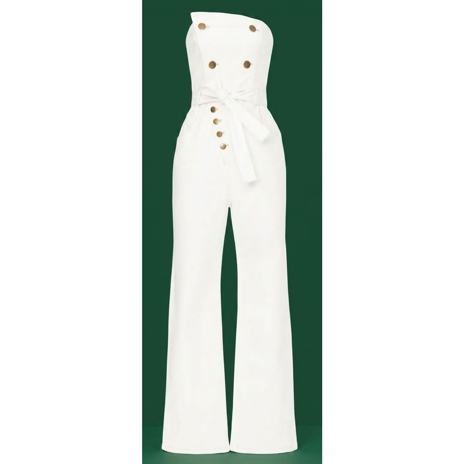 Marissa Webb Marissa Webb Size 8 Denim Jumpsuit White w/ Copper Buttons Size 30" / US 8 / IT 44 - 1 Thumbnail
