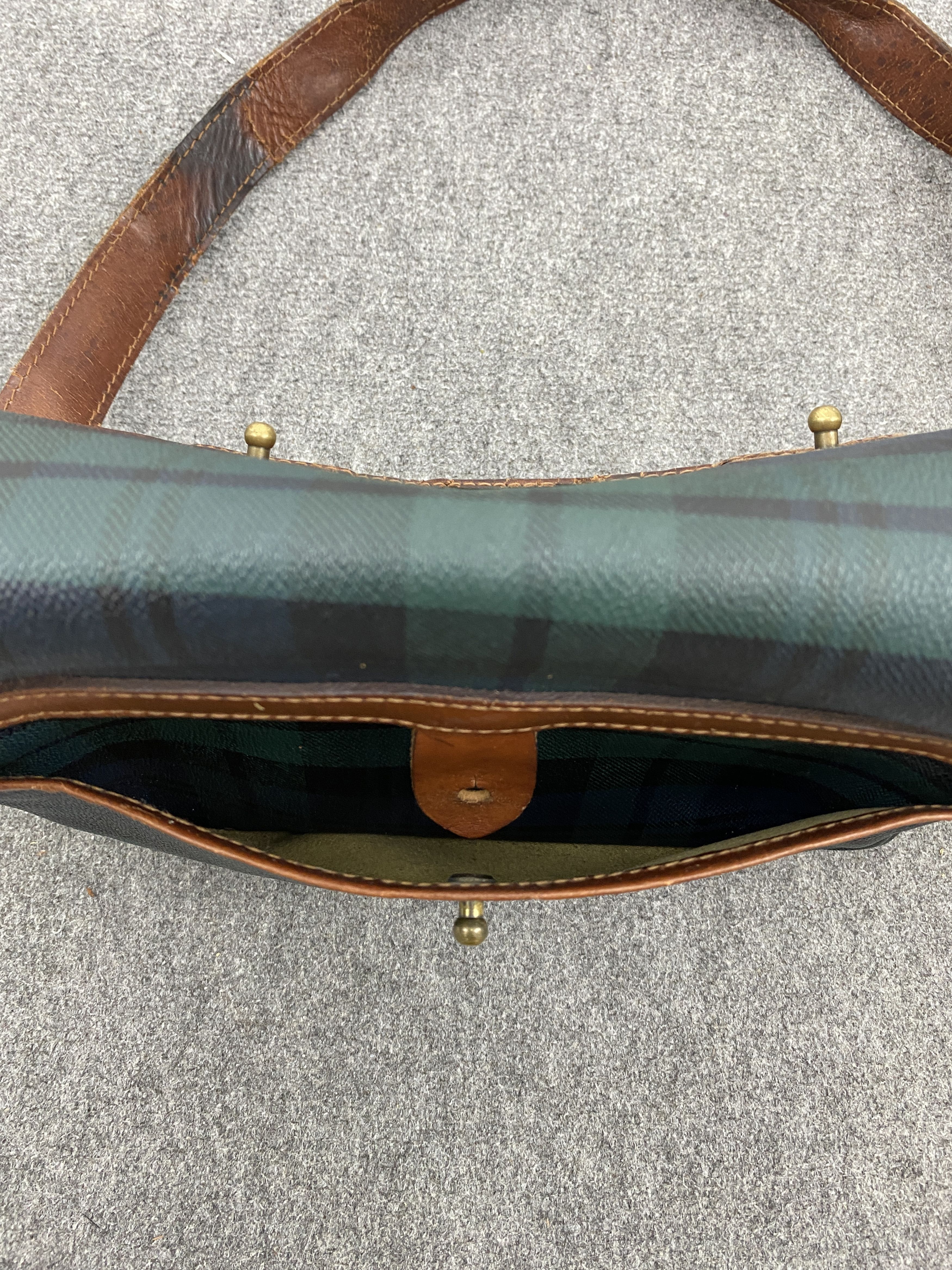 Polo Ralph Lauren × Vintage Vintage 90s Polo RL Plaid Blackwatch Leather Bag BG0108 Size ONE SIZE - 18 Thumbnail