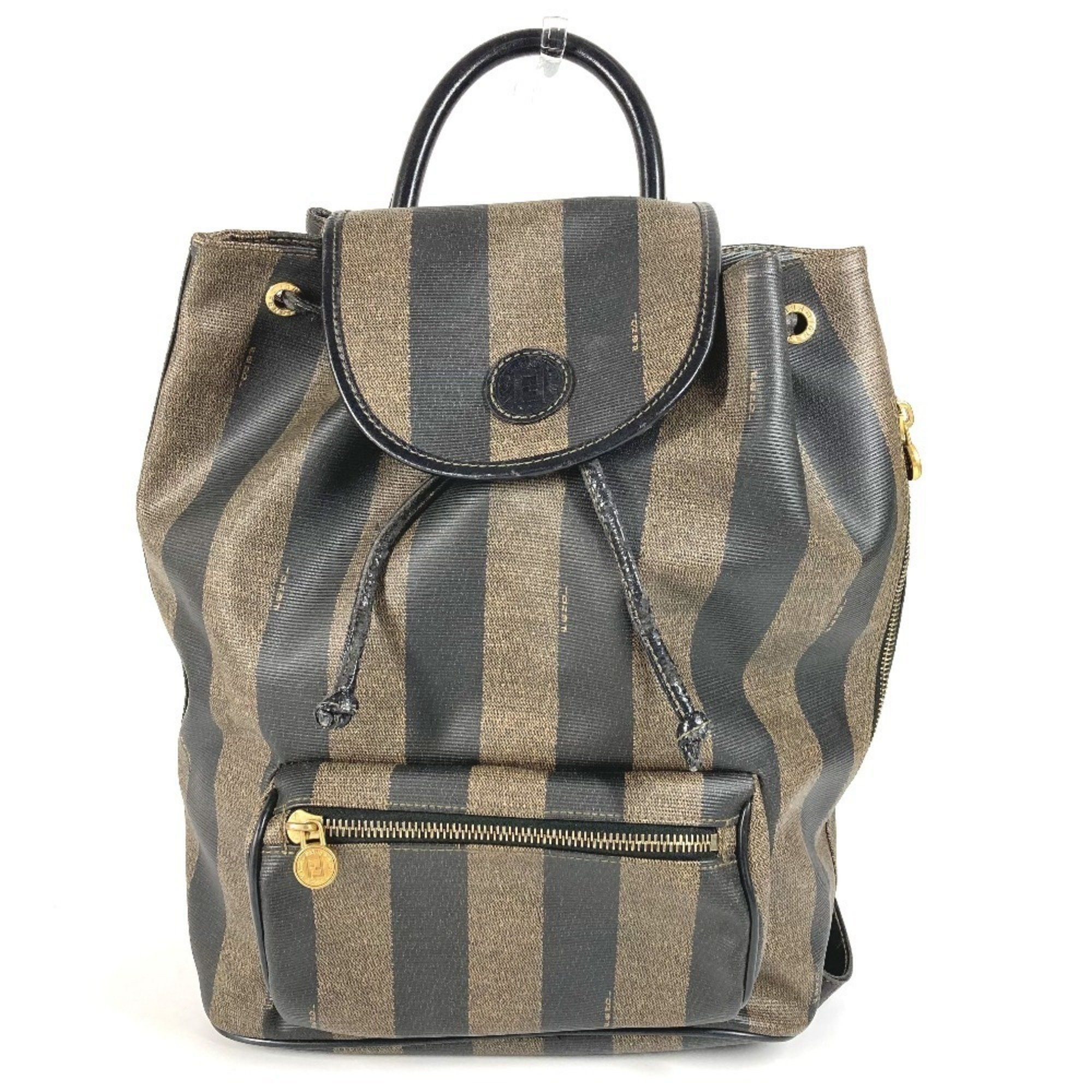 Fendi FENDI Zucchino Backpack Greige Black PVC Leather  display picture 1