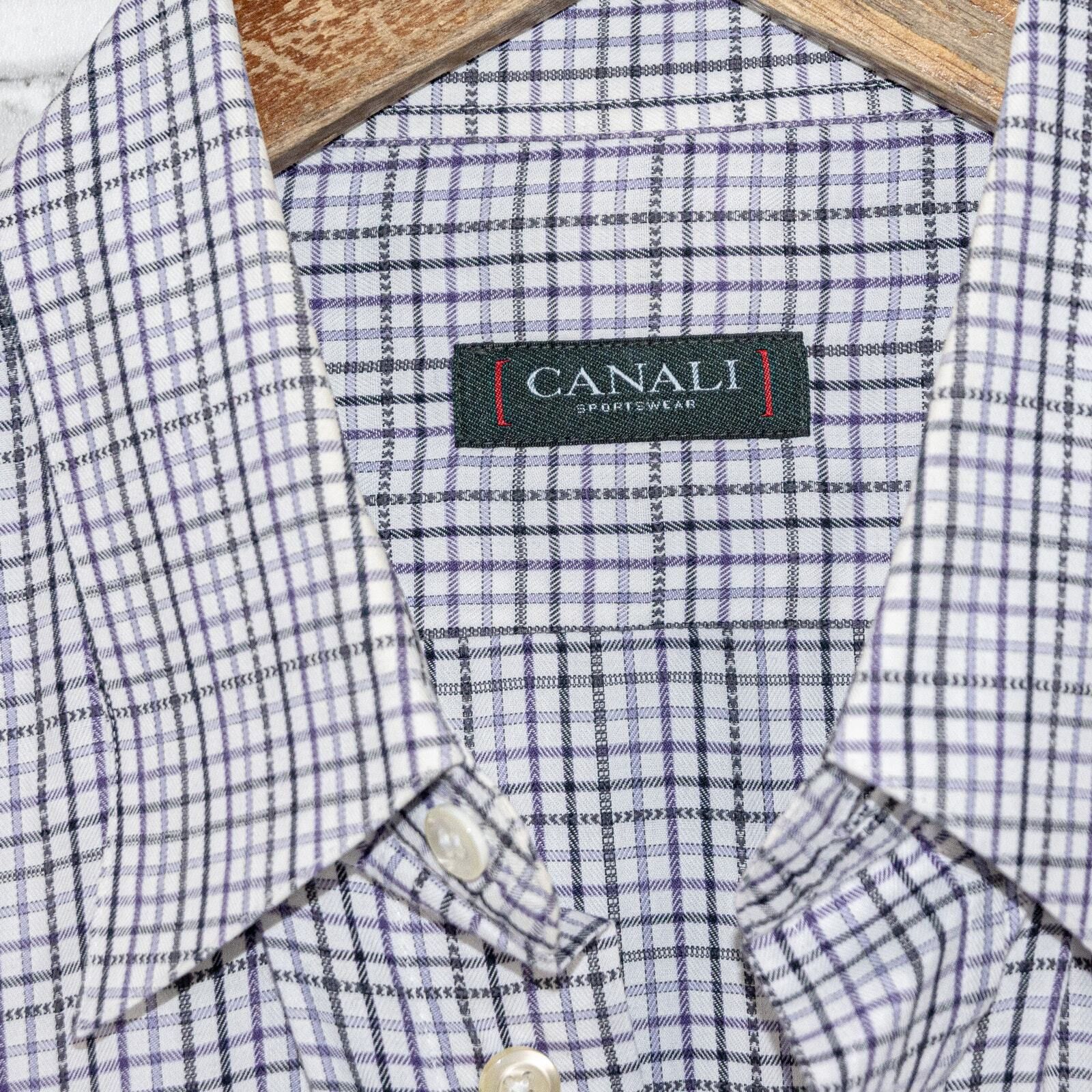 Canali CANALI Sportwear Button up Shirt Purple Black Grid check Size US L / EU 52-54 / 3 - 3 Thumbnail