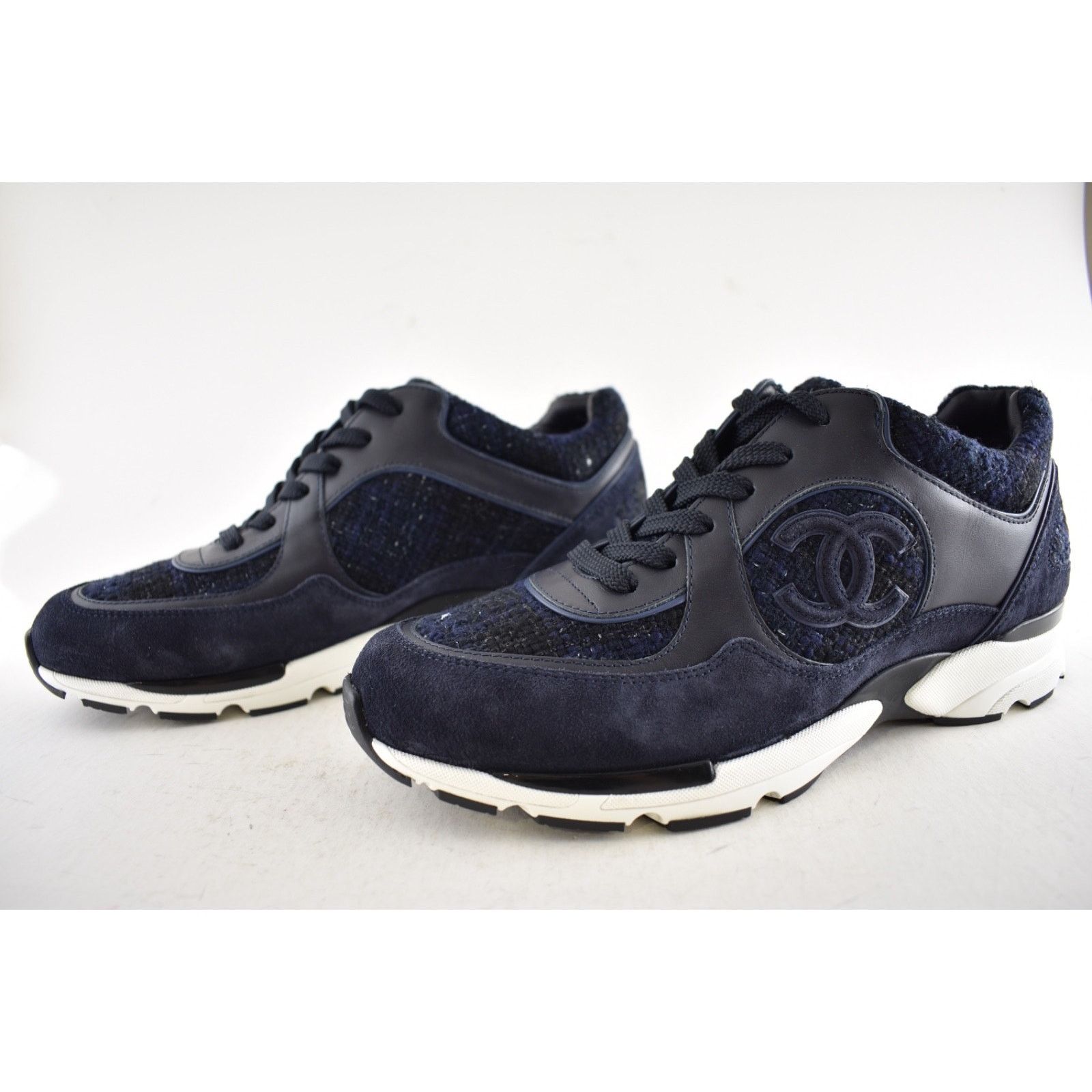 Chanel Chanel 24A Blue Black Tweed Suede CC Logo Trainer Sneaker 42 Size US 12 / IT 42 - 11 Thumbnail