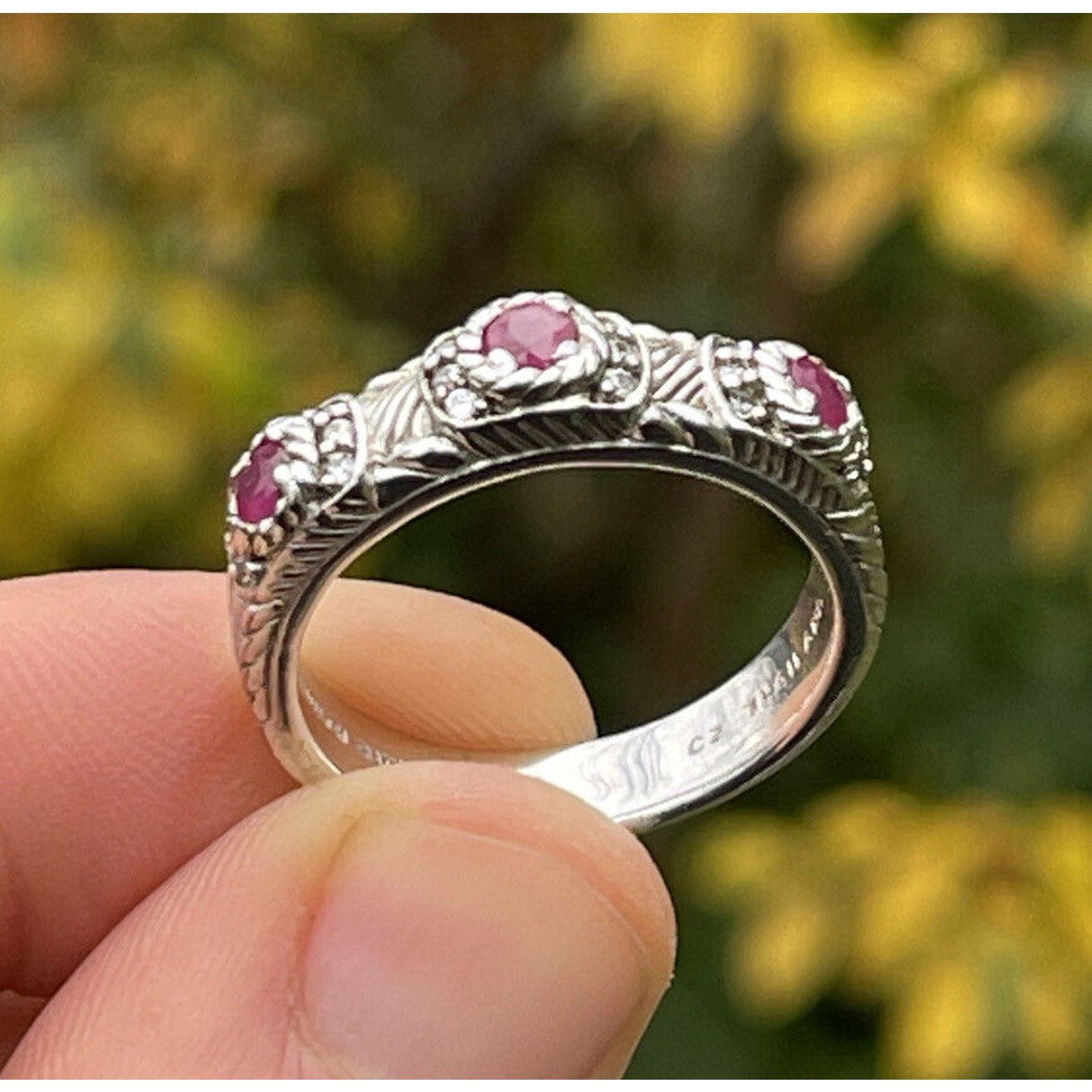 Vintage Judith Ripka Sterling Silver 925 Ruby Ring Band Size 9 Size ONE SIZE - 2 Thumbnail