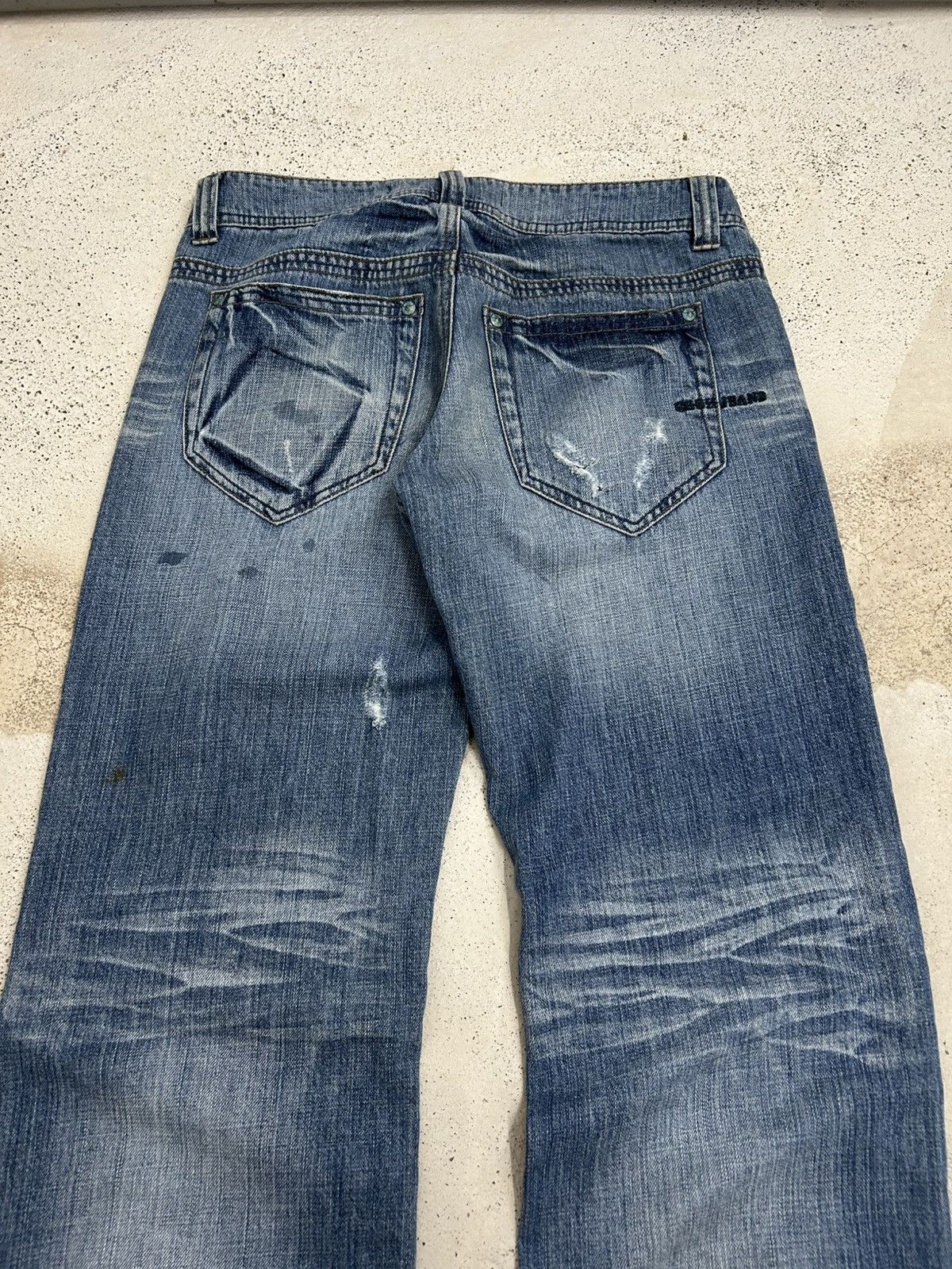 Japanese Brand Cook Jeans Baggy Distressed Denim Knee Panel Whisker Stacked Size US 31 - 20 Thumbnail