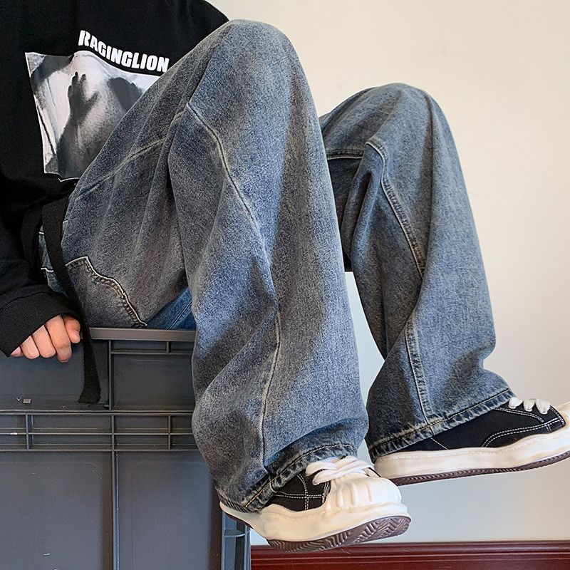 Japanese Brand Men's oversized loose straight leg retro drawstring jeans Size US 32 / EU 48 - 4 Thumbnail