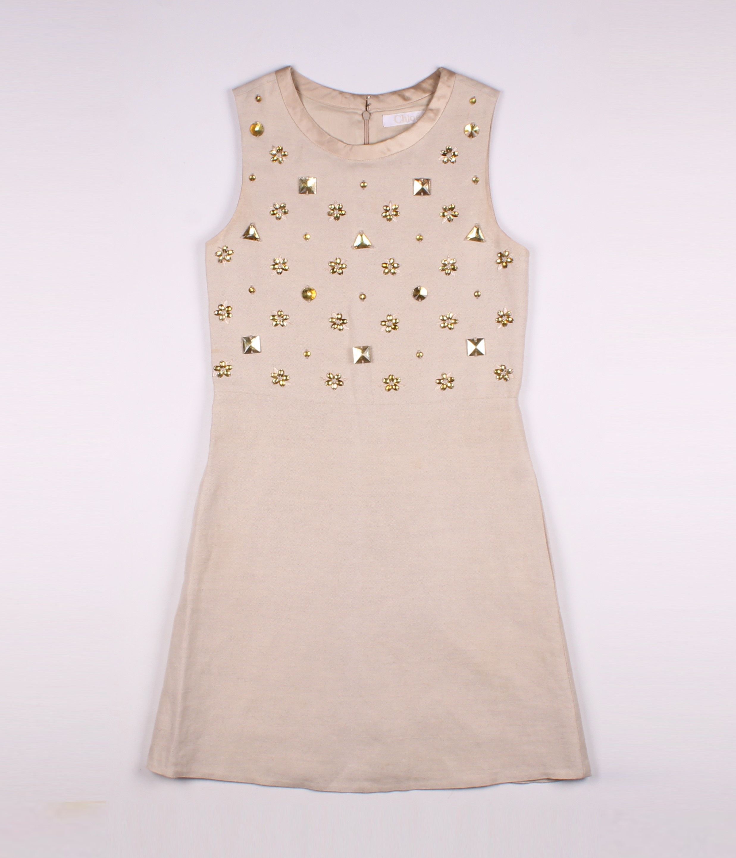 Chloe × Vintage Vintage Chloe 90's Stone Embroidered Linen Blend Dress Size S / US 4 / IT 40 - 4 Thumbnail