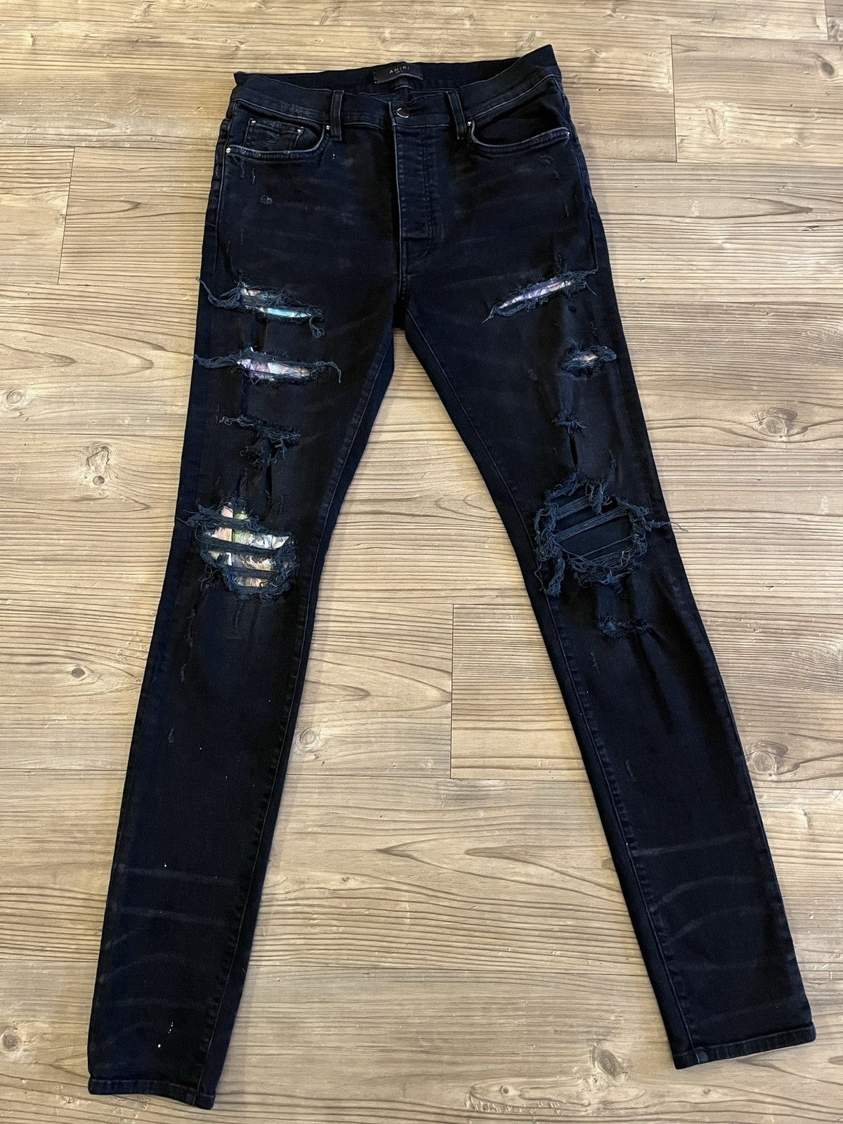 Amiri Palm Tree Patch Black Denim Jeans