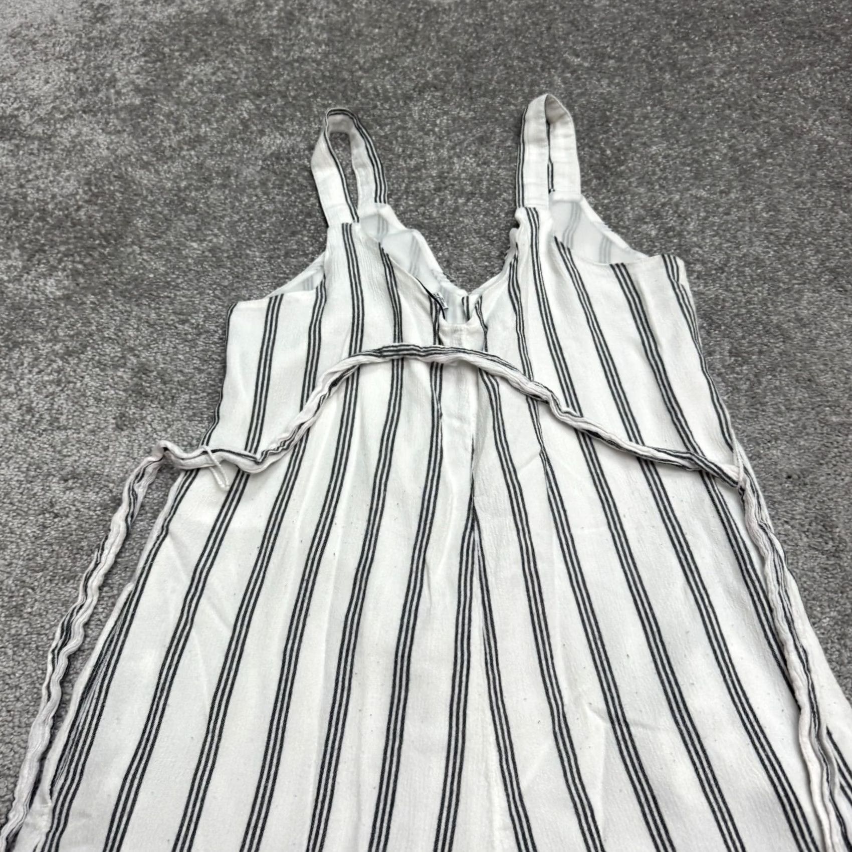 American Eagle Outfitters VINTAGE American Eagle Belted Wide Leg Jumpsuit Womens XS White Striped Button Up Size 26" / US 2 / IT 38 - 3 Thumbnail