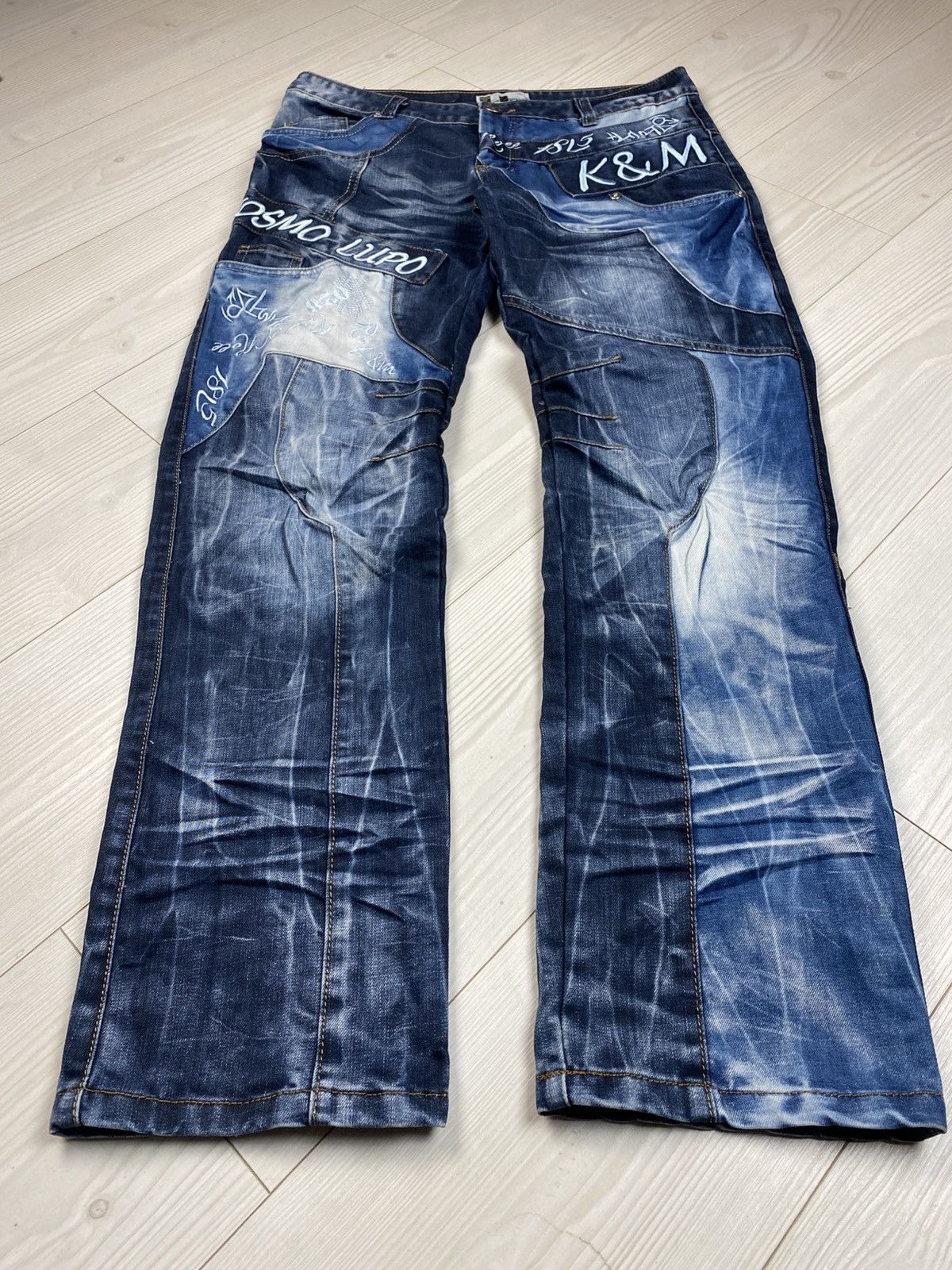 Japanese Brand Avantgarde Kosmo Lupo Denim Jeans Multipockets Rare Big Logo Size US 36 / EU 52 - 1 Thumbnail