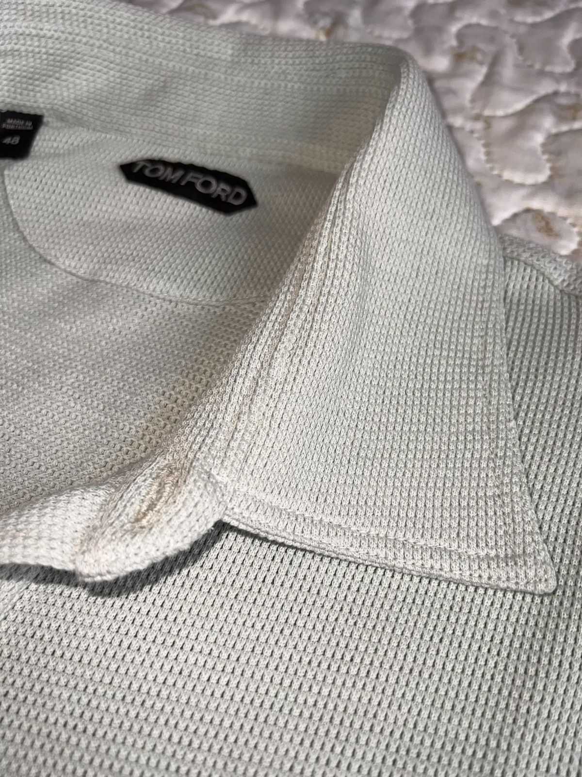 48 Tom Ford Polo Shirt light grey knit breath texture button