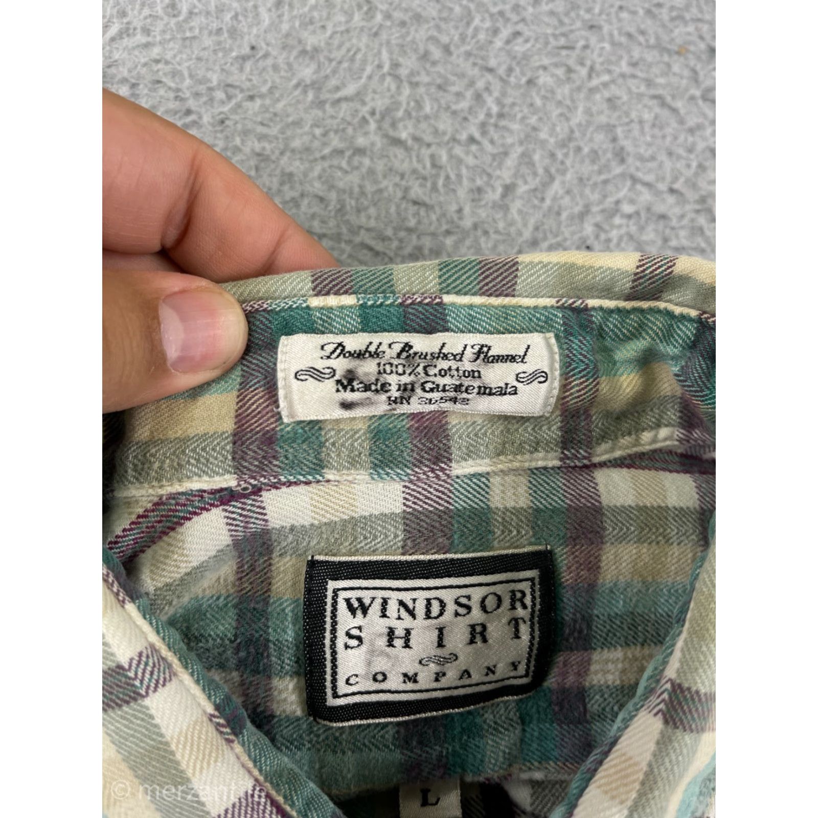 Vintage Windsor Shirt Mens Large Green White Plaid 100% Cotton Flannel Button Up Size US L / EU 52-54 / 3 - 5 Thumbnail