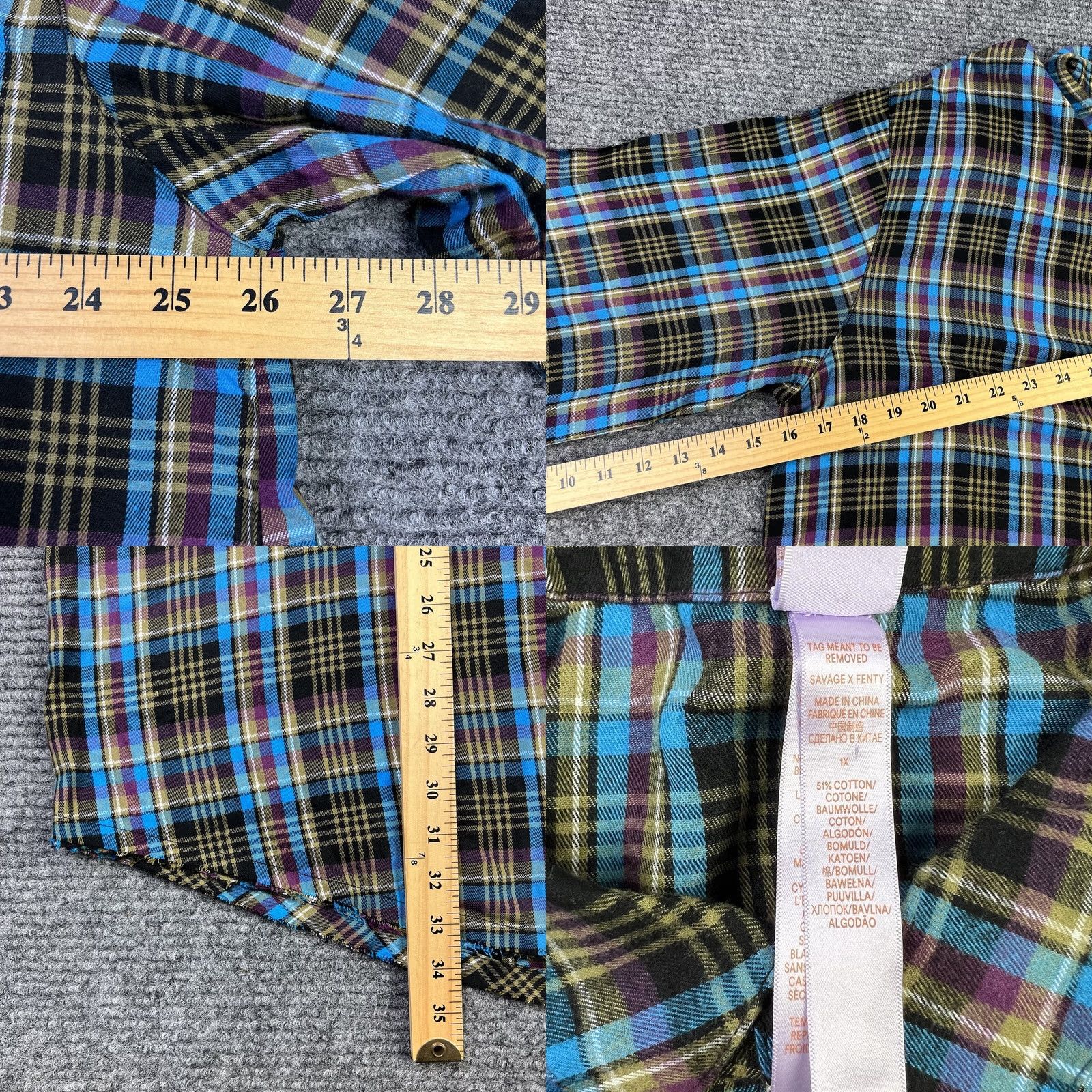 Vintage Savage X Fenty Womens Pajama Shirt Flannel 1X Plaid Blue Lace Up Crest Logo Nighttime Sleepwear Mens? Size XL / US 12-14 / IT 48-50 - 8 Thumbnail