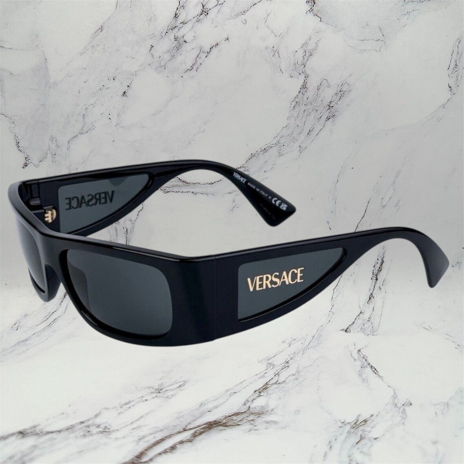 Versace VERSACE Sunglasses New Black Square Wrap Shield Mask Acetate Size ONE SIZE - 2 Thumbnail