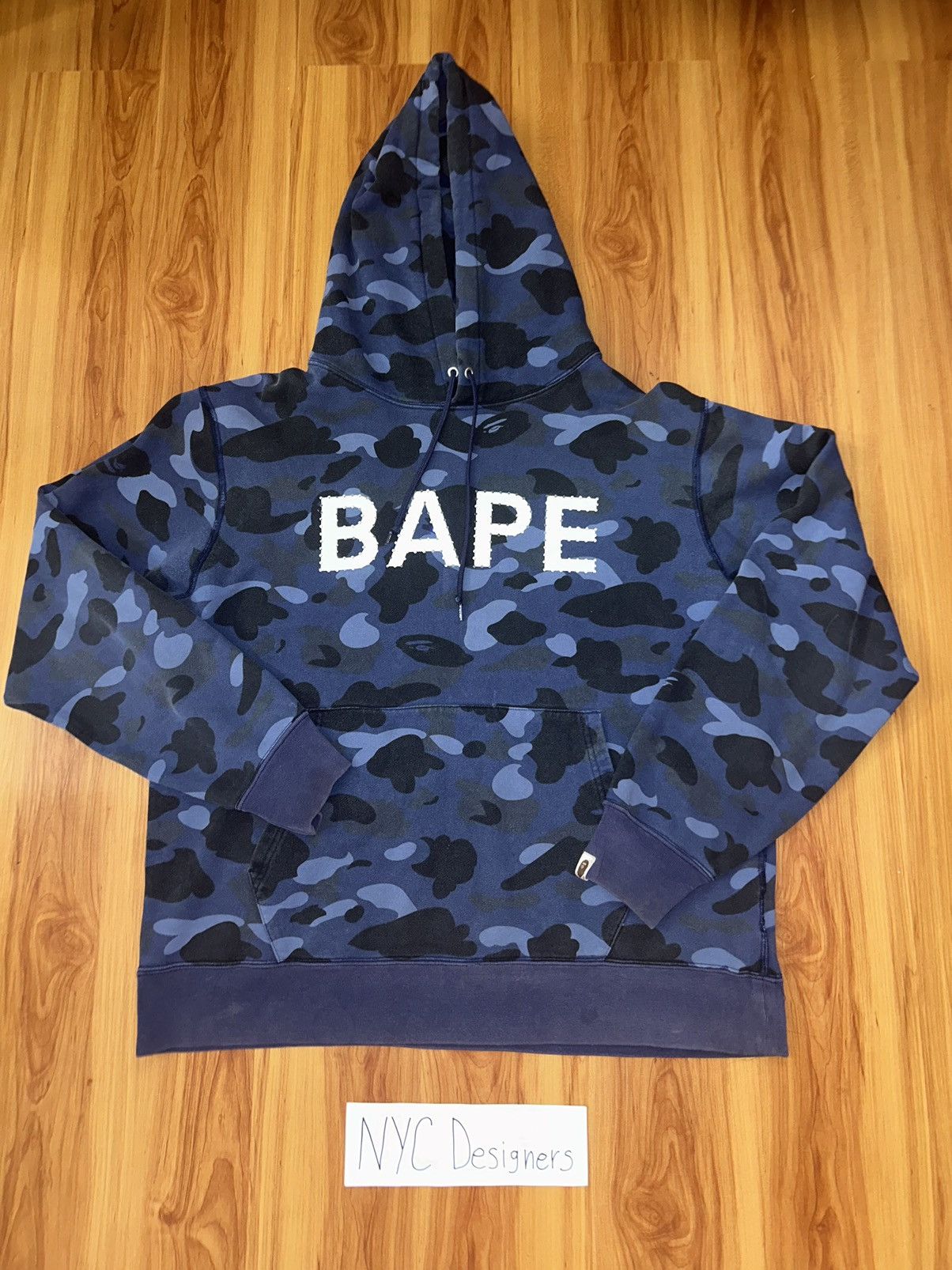 image of Bape x Swarovski Color Camo Pullover Hoodie in Navy, Men's (Size 2XL)