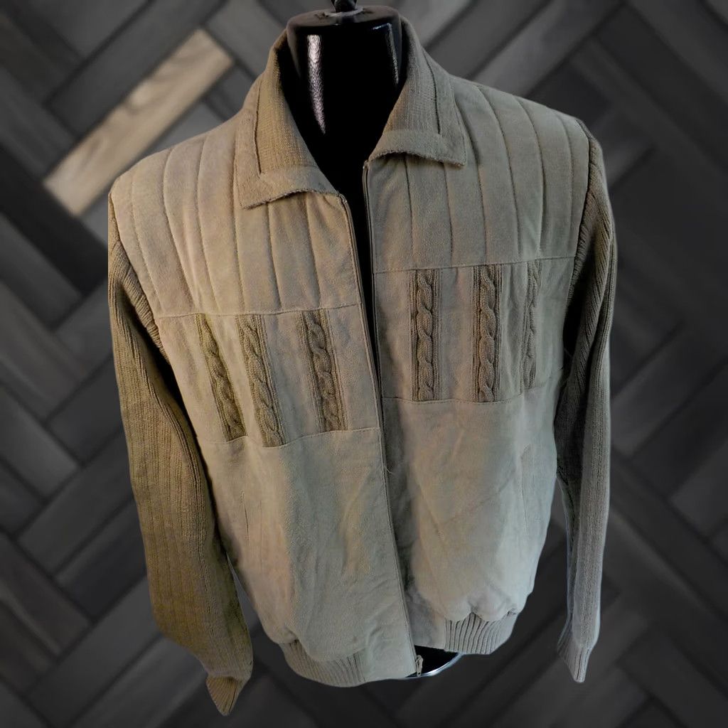 Vintage VTG PETER ET JON Cow Split Leather/Sweater Full Zip Jacket SZ L Beige NOS Shirt Mens Size US L / EU 52-54 / 3 - 1 Thumbnail
