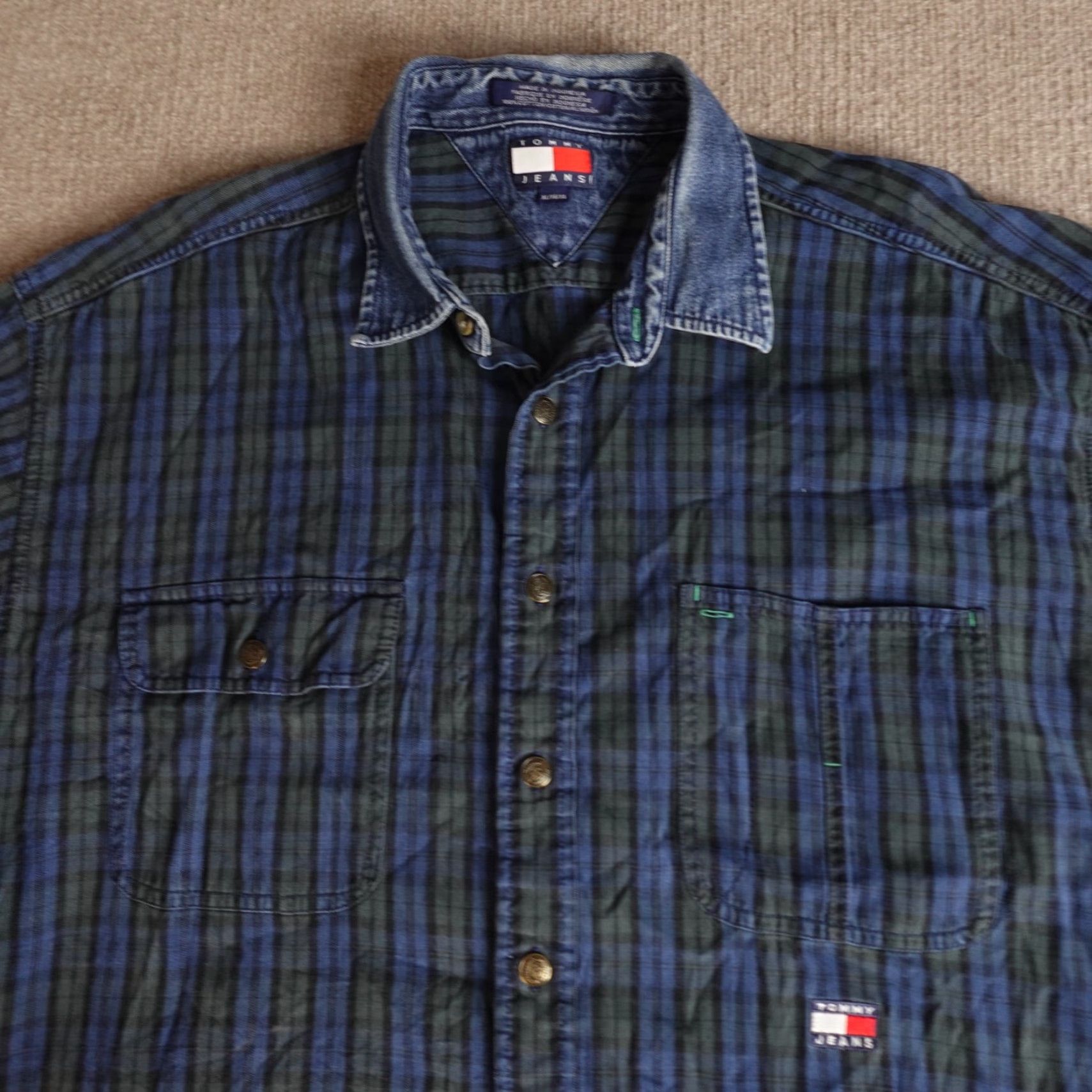 Tommy Hilfiger VINTAGE Tommy Hilfiger Shirt XL Blue Green Embroidered Buttons Men’s Button-Up Long Sleeve Regular Fit Size US XL / EU 56 / 4 - 2 Thumbnail