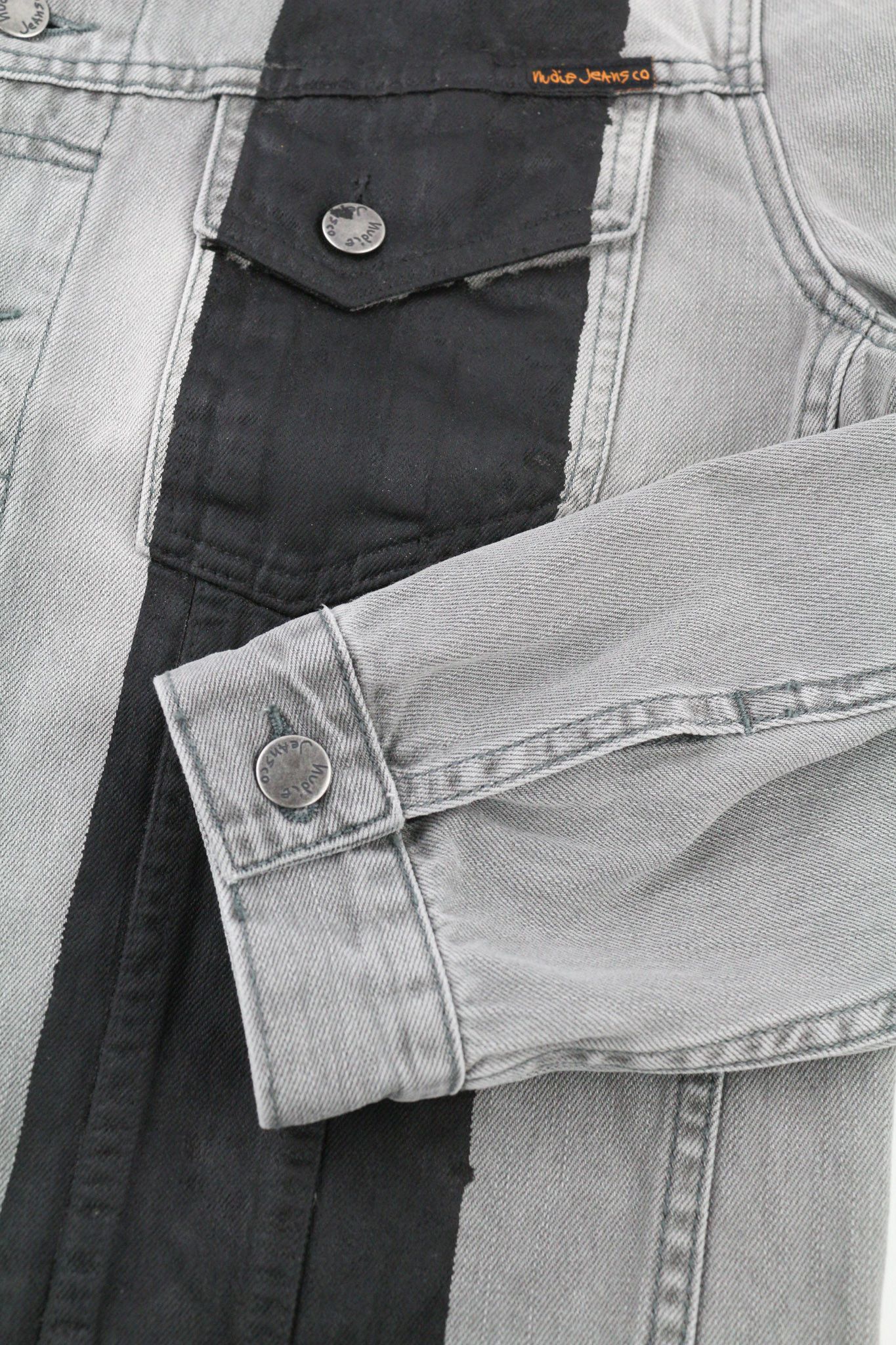 Nudie Jeans PERRY L Organic Black Striped Washed Logo Jacket 80743 Size US L / EU 52-54 / 3 - 5 Thumbnail