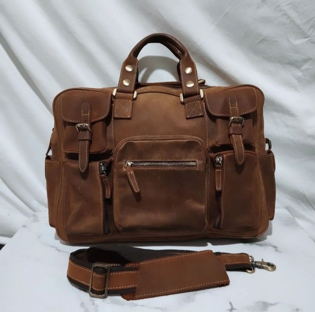 Genuine Leather Crazy Horse Durable Large Travel Messenger Bag Size ONE SIZE - 2 Thumbnail