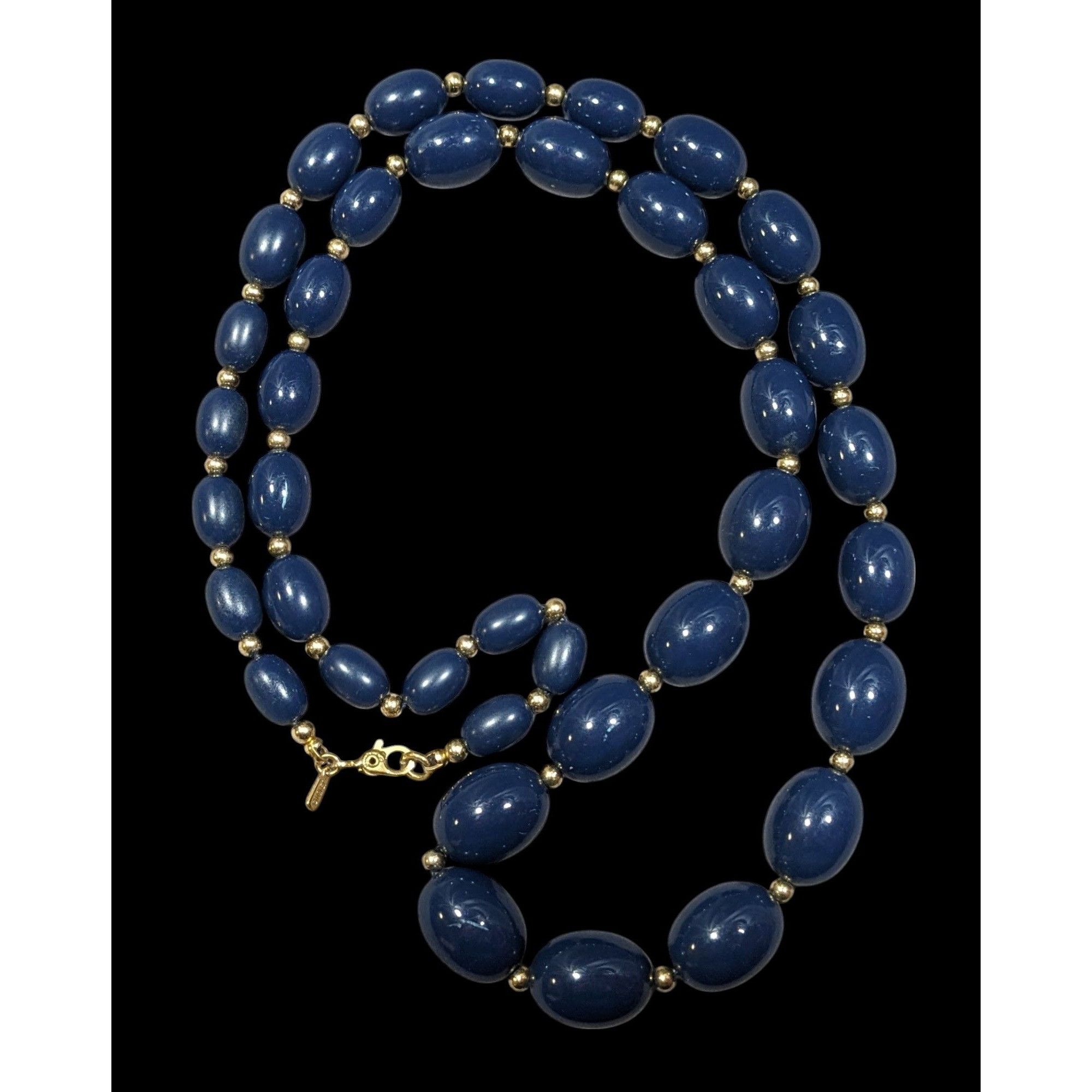 Monet Vintage Monet Dark Blue And Gold Tone Beaded Necklace Size ONE SIZE - 1 Thumbnail