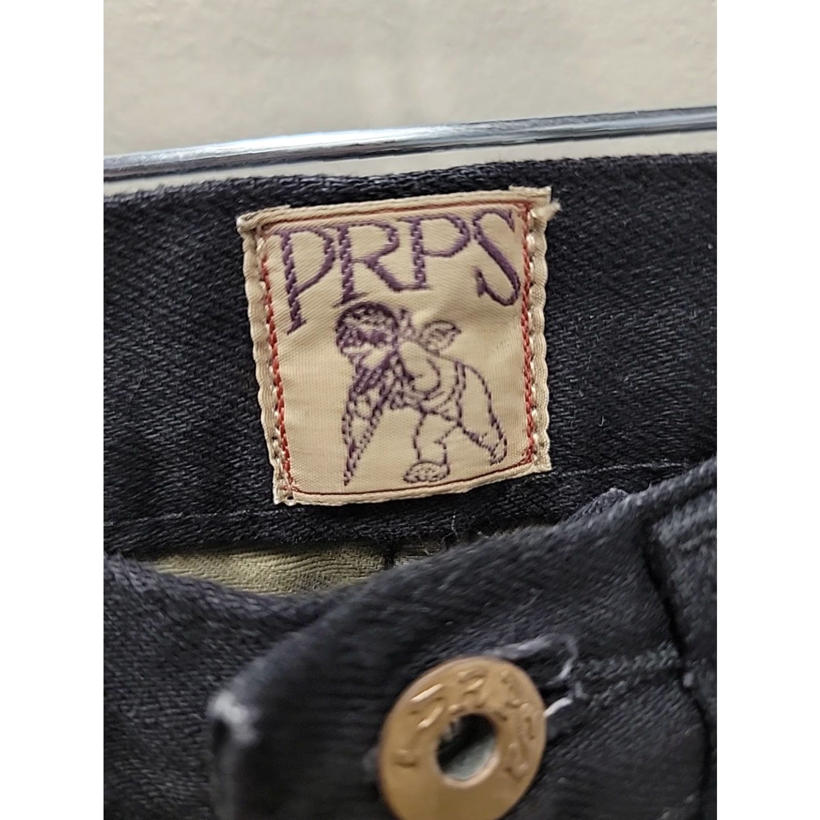 Prps PRPS Jeans Mens 28 Black Denim Inseam 34 90s Grunge Biker Raw Selvedge Straight Material Cotton Button Logo Solid Size US 28 / EU 44 - 2 Thumbnail