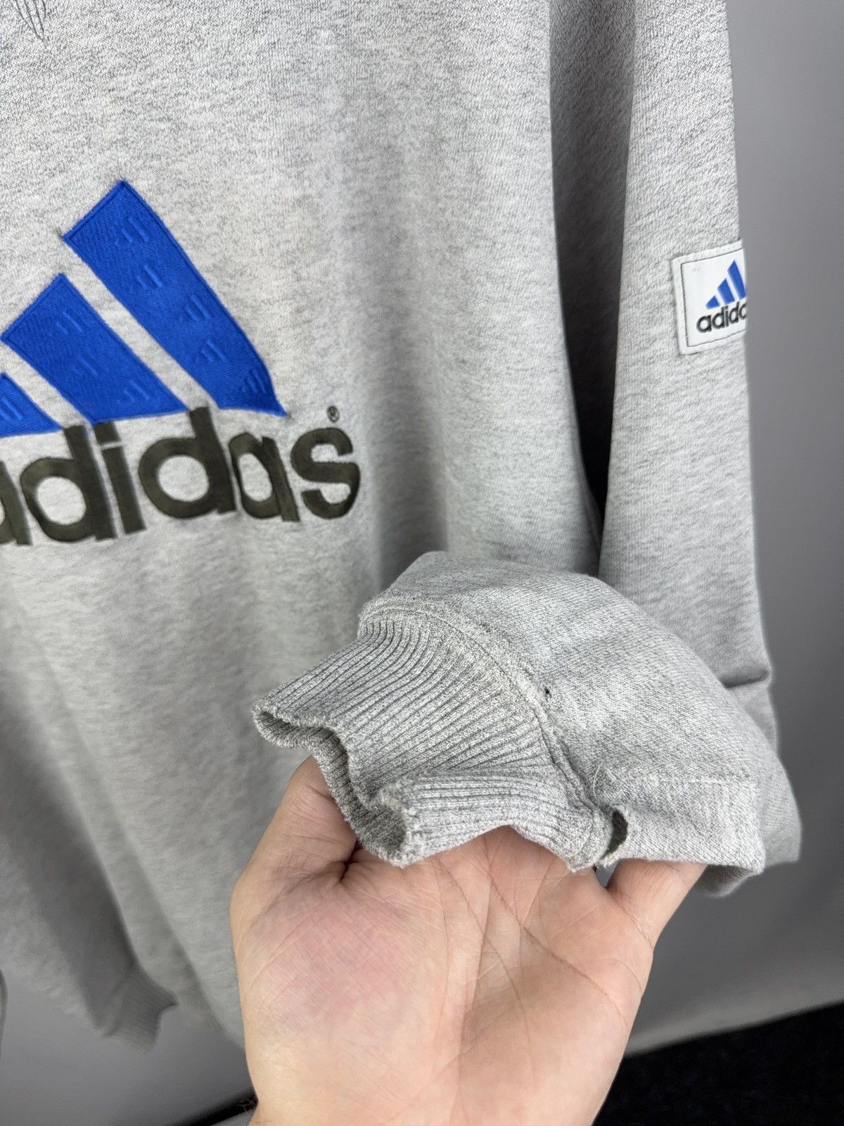 Adidas × Vintage Vintage Adidas Sweatshirt Gray Blue Logo Crewneck 90s Style Size US L / EU 52-54 / 3 - 6 Thumbnail