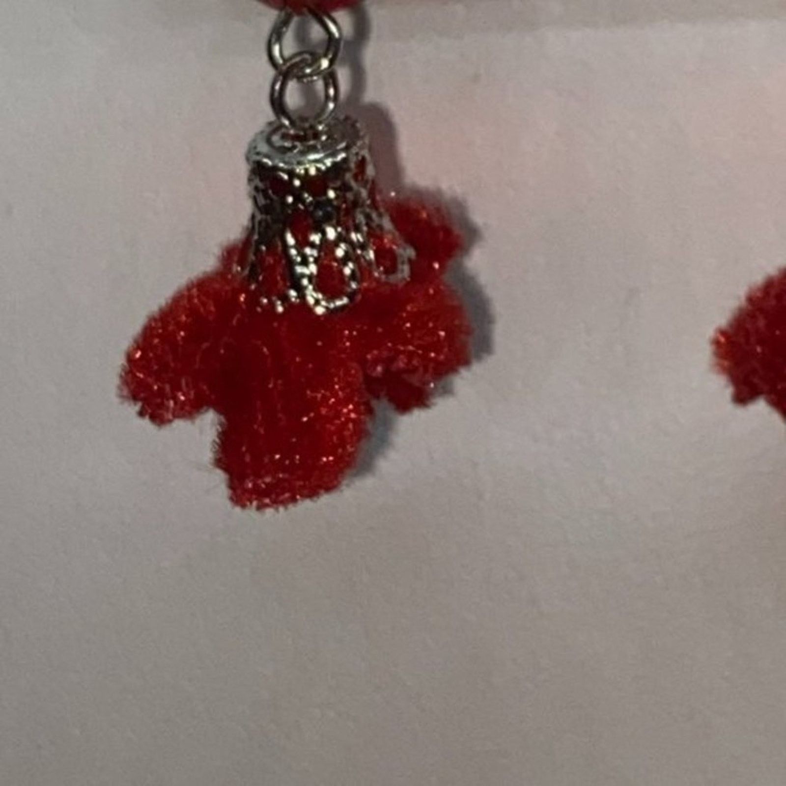 Handmade Silver-Tone Red Beaded & Pom-Pom Dangle Earrings Size ONE SIZE - 2 Thumbnail