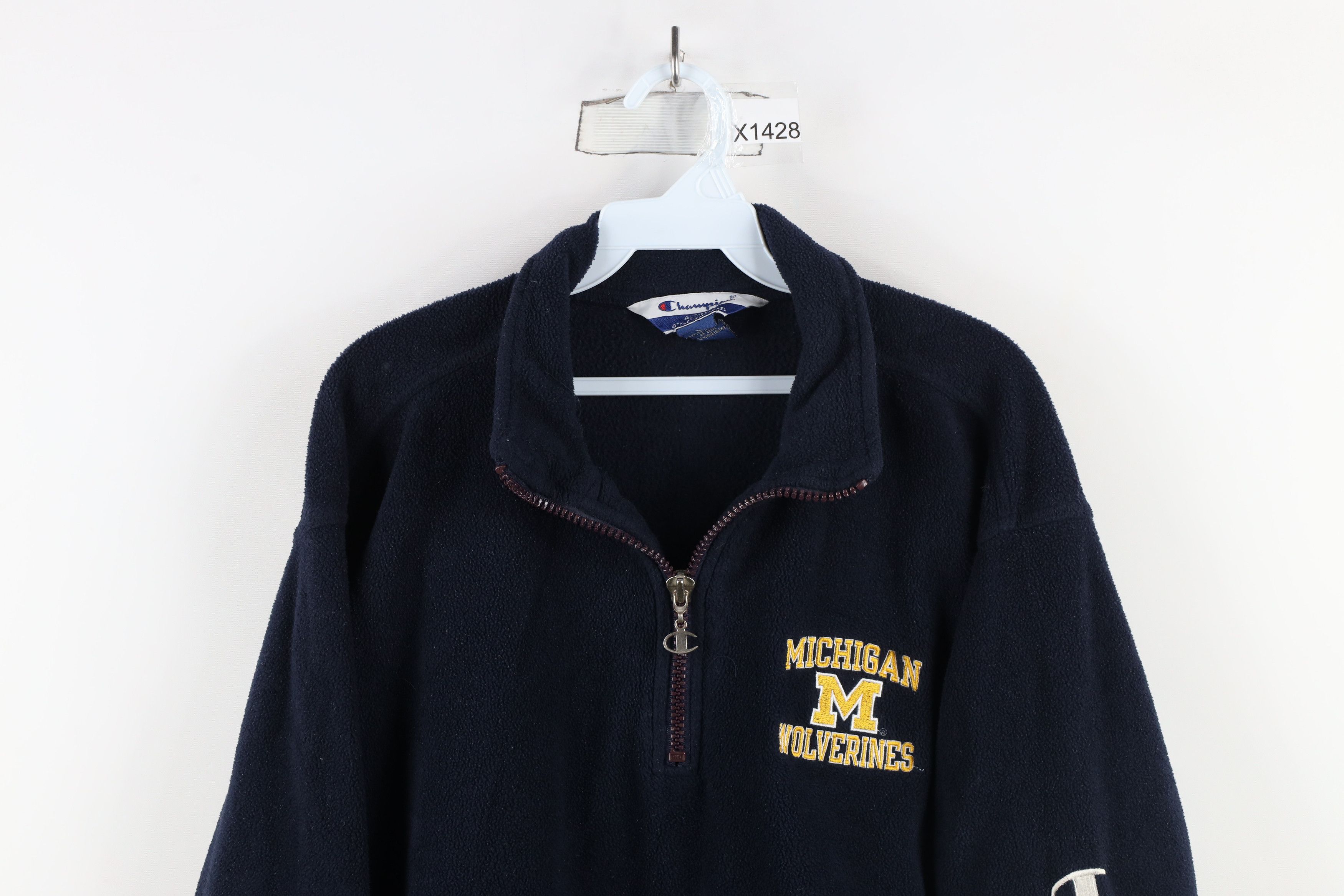 Champion × Vintage Vintage 90s Champion University of Michigan Half Zip Sweater Size US L / EU 52-54 / 3 - 2 Thumbnail