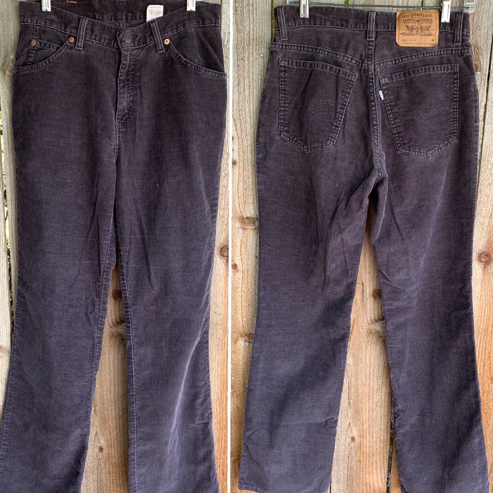 Levi's VINTAGE Levi's 917 Boot Cut Corduroy Pants Made In USA 11 JR M 30” Gray Jeans, White Tab, Zipper Fly, 1990s, Mens Girls Boys Size 32" / US 10 / IT 46 - 7 Thumbnail