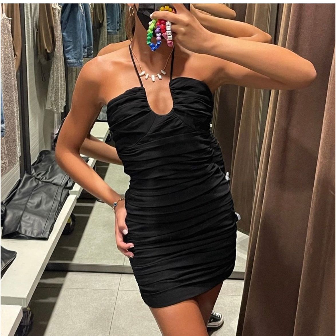 Zara ZARA BLOGGER FAVORITE DRAPED MINI DRESS BLACK Size XS / US 0-2 / IT 36-38 - 4 Thumbnail