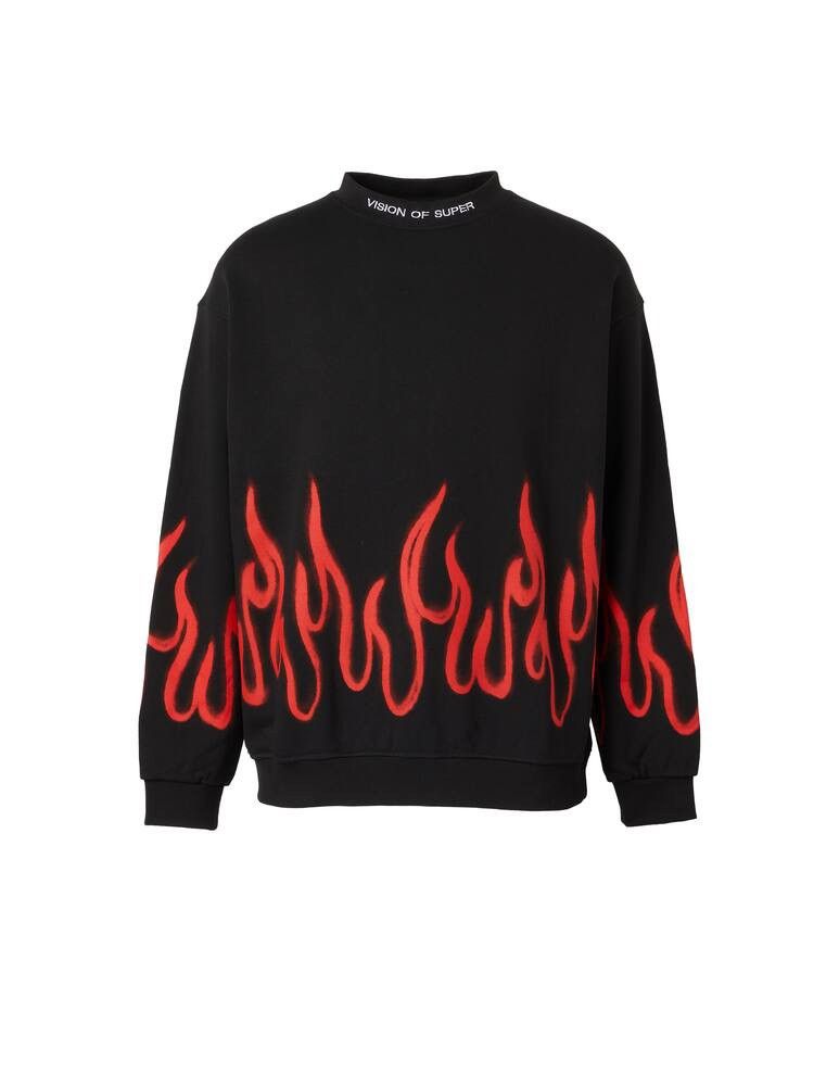 Black Crewneck Black Sweater With Red Flames BLACK CREWNECK RED
