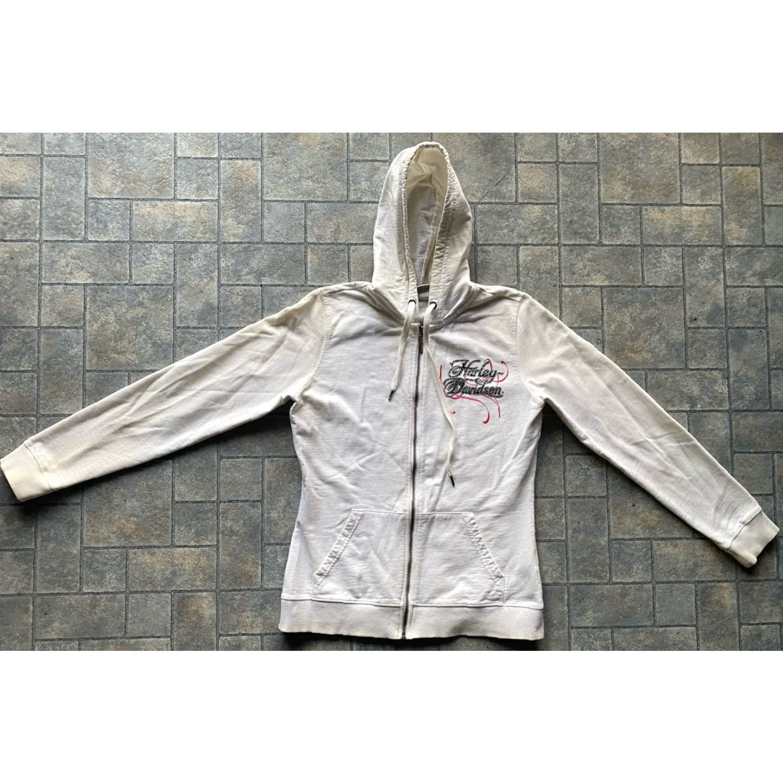 Harley Davidson Harley-Davidson Hoodie Full Zip Women M White Heart Yellowing Flaws Size M / US 6-8 / IT 42-44 - 2 Thumbnail