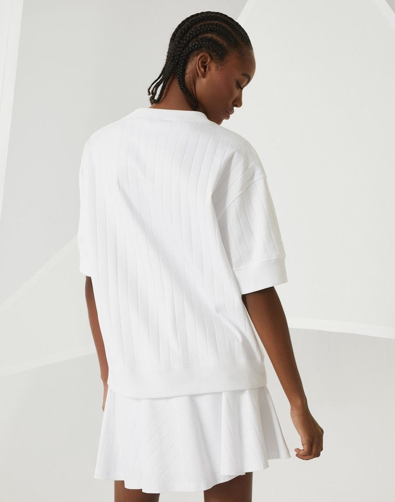 Brunello Cucinelli o1la1rc1a0326 Cotton Wide Ribbed Interlock T-Shirt in White Size S / US 4 / IT 40 - 2 Thumbnail