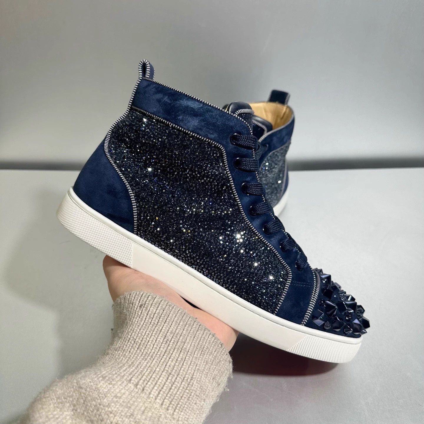Christian Louboutin CL navy suede spike high top 43 Size US 12 / IT 42 - 8 Thumbnail