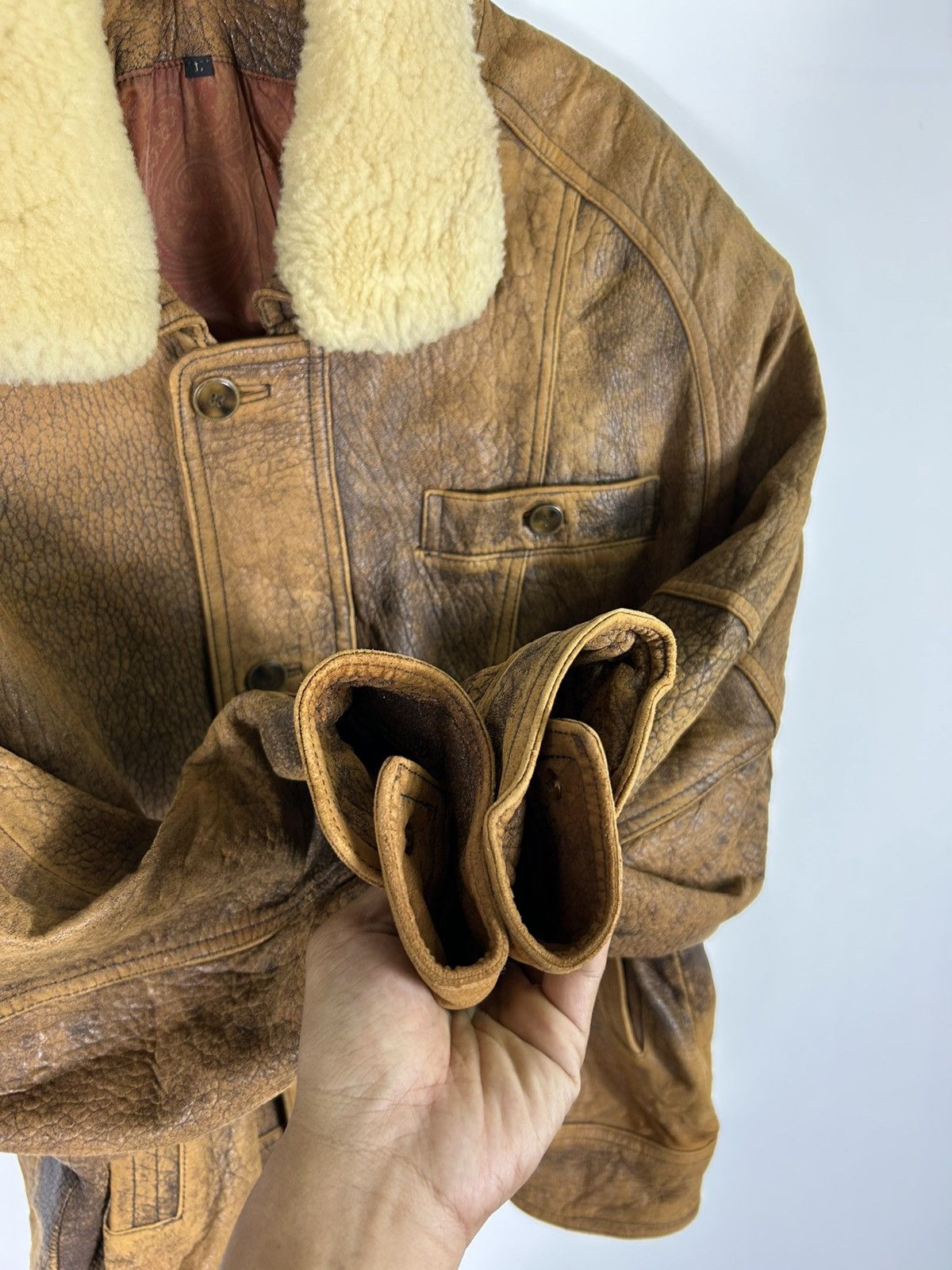 Leather ⚡️Vintage Button Zipper Distressed Leather Bomber Jacket Size US L / EU 52-54 / 3 - 7 Thumbnail