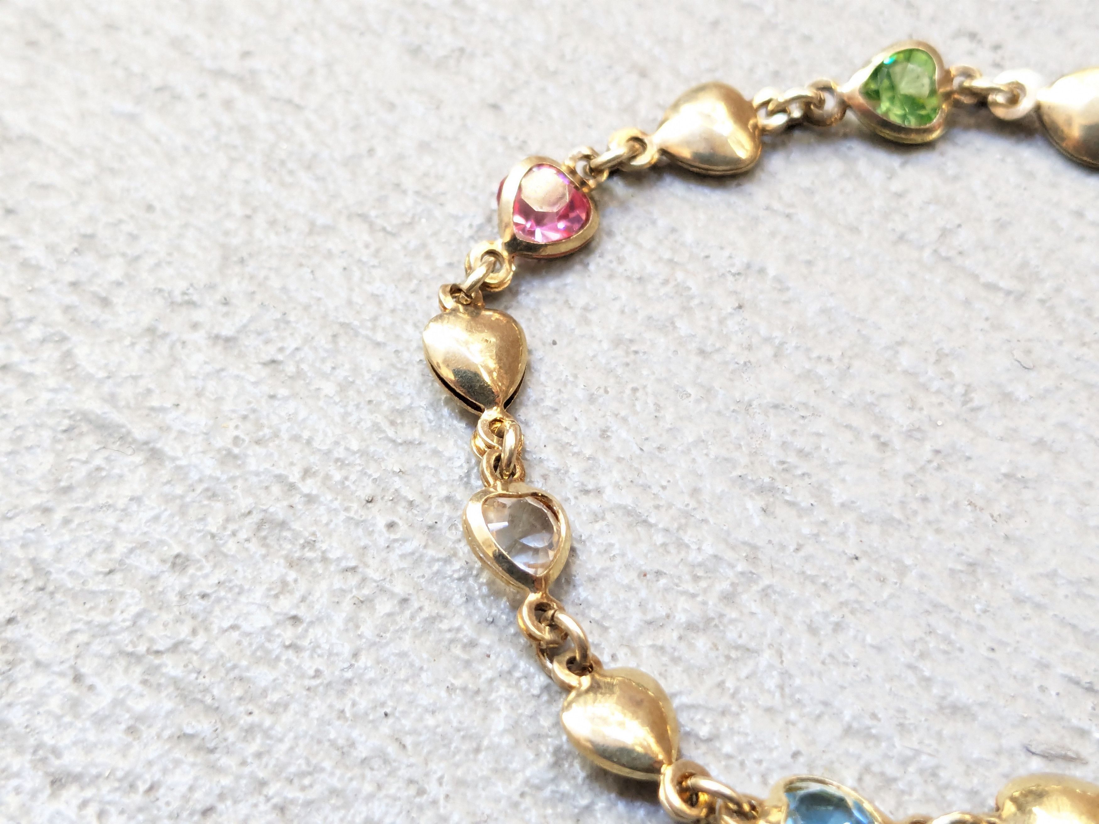 Jewelry Vintage Sterling Silver Bracelet Heart Rainbow Gold Plate Size ONE SIZE - 4 Thumbnail