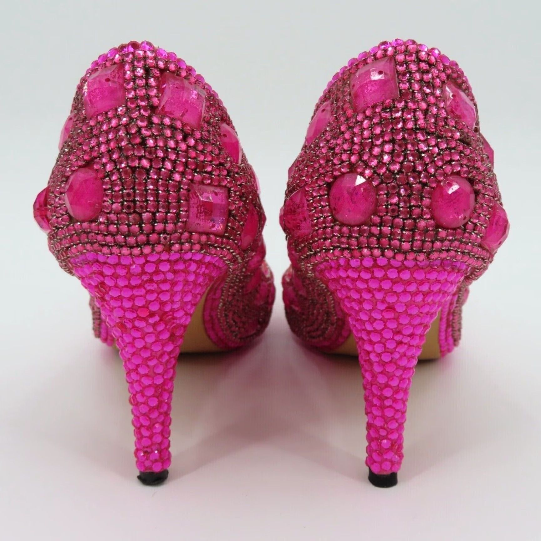 Marc DeFang Peep Toe Heels Fuchsia Pink Rhinestone Pumps Women